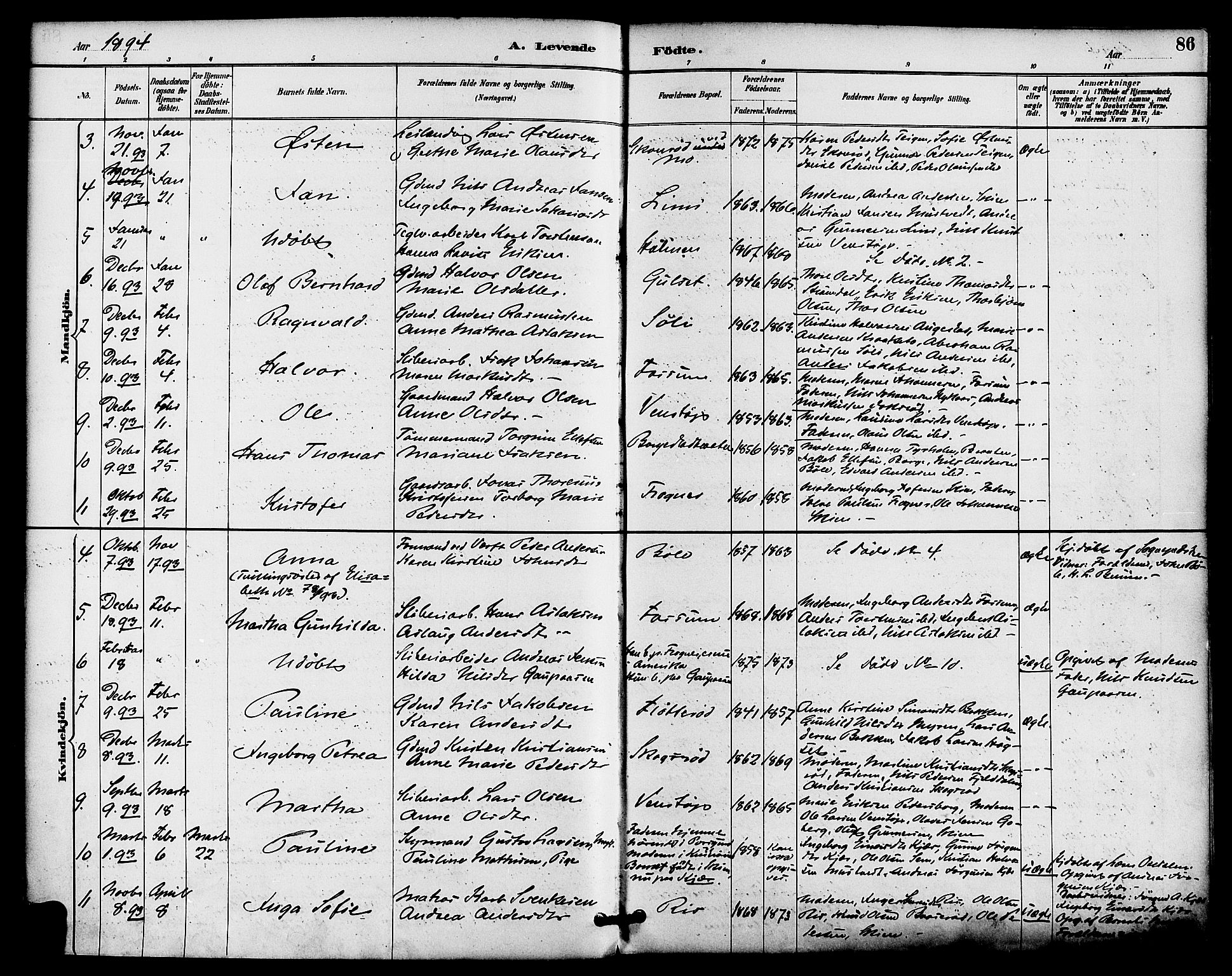 Gjerpen kirkebøker, AV/SAKO-A-265/F/Fa/L0010: Parish register (official) no. I 10, 1886-1895, p. 86