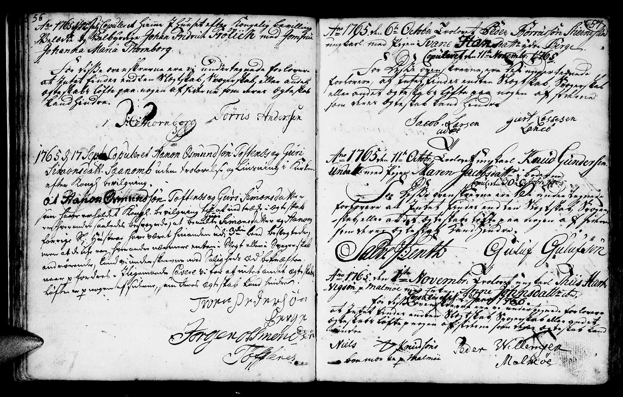 Mandal sokneprestkontor, AV/SAK-1111-0030/F/Fa/Faa/L0006: Parish register (official) no. A 6, 1755-1783, p. 56-57