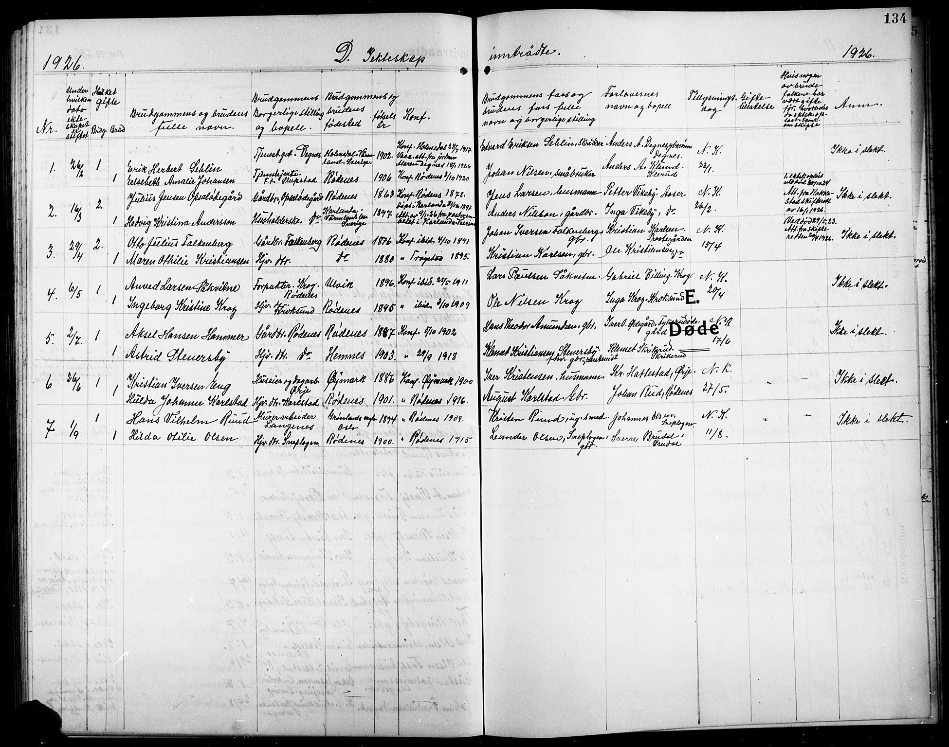 Rødenes prestekontor Kirkebøker, AV/SAO-A-2005/G/Ga/L0003: Parish register (copy) no. I 3, 1911-1926, p. 134