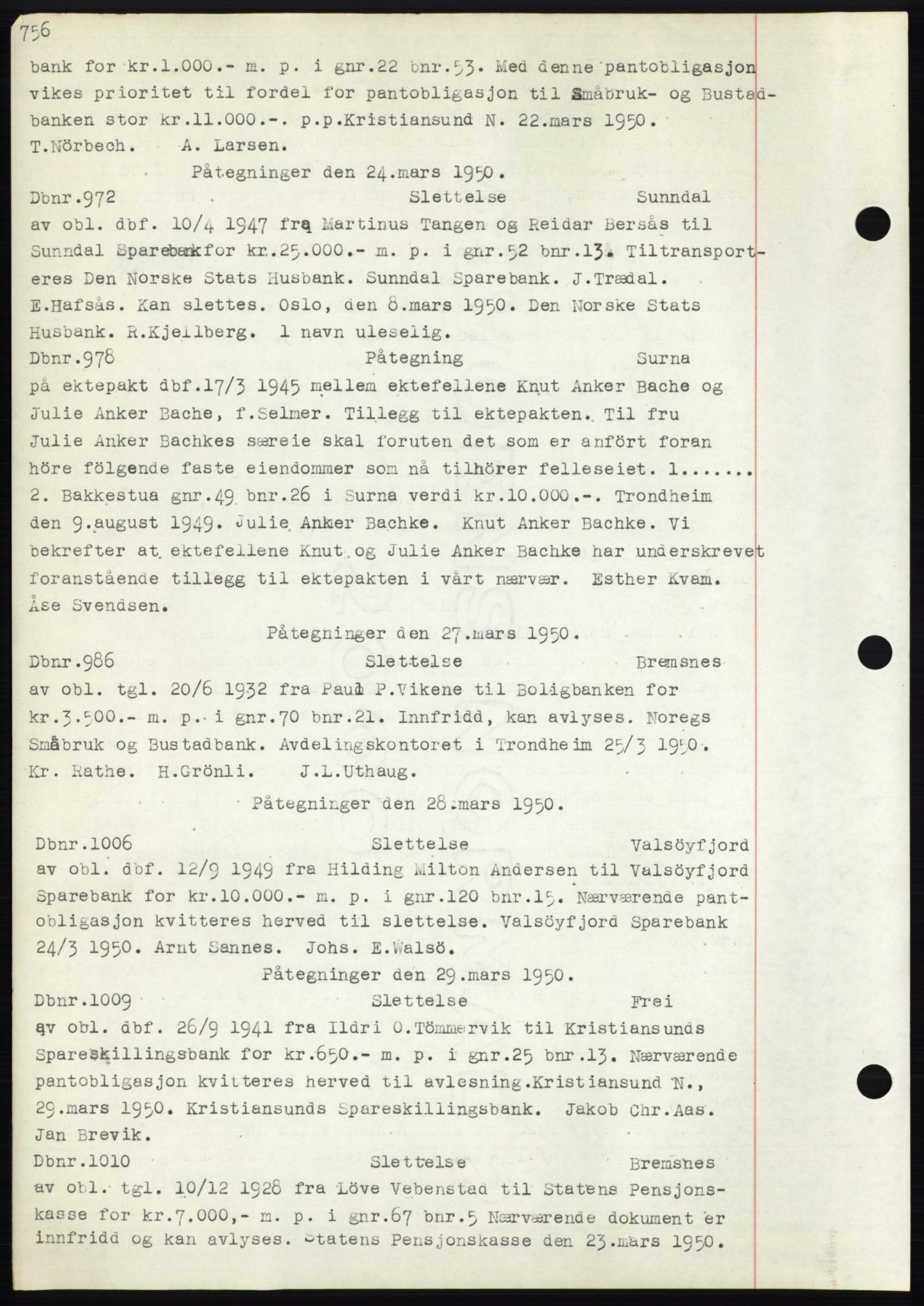 Nordmøre sorenskriveri, SAT/A-4132/1/2/2Ca: Mortgage book no. C82b, 1946-1951, Diary no: : 972/1950