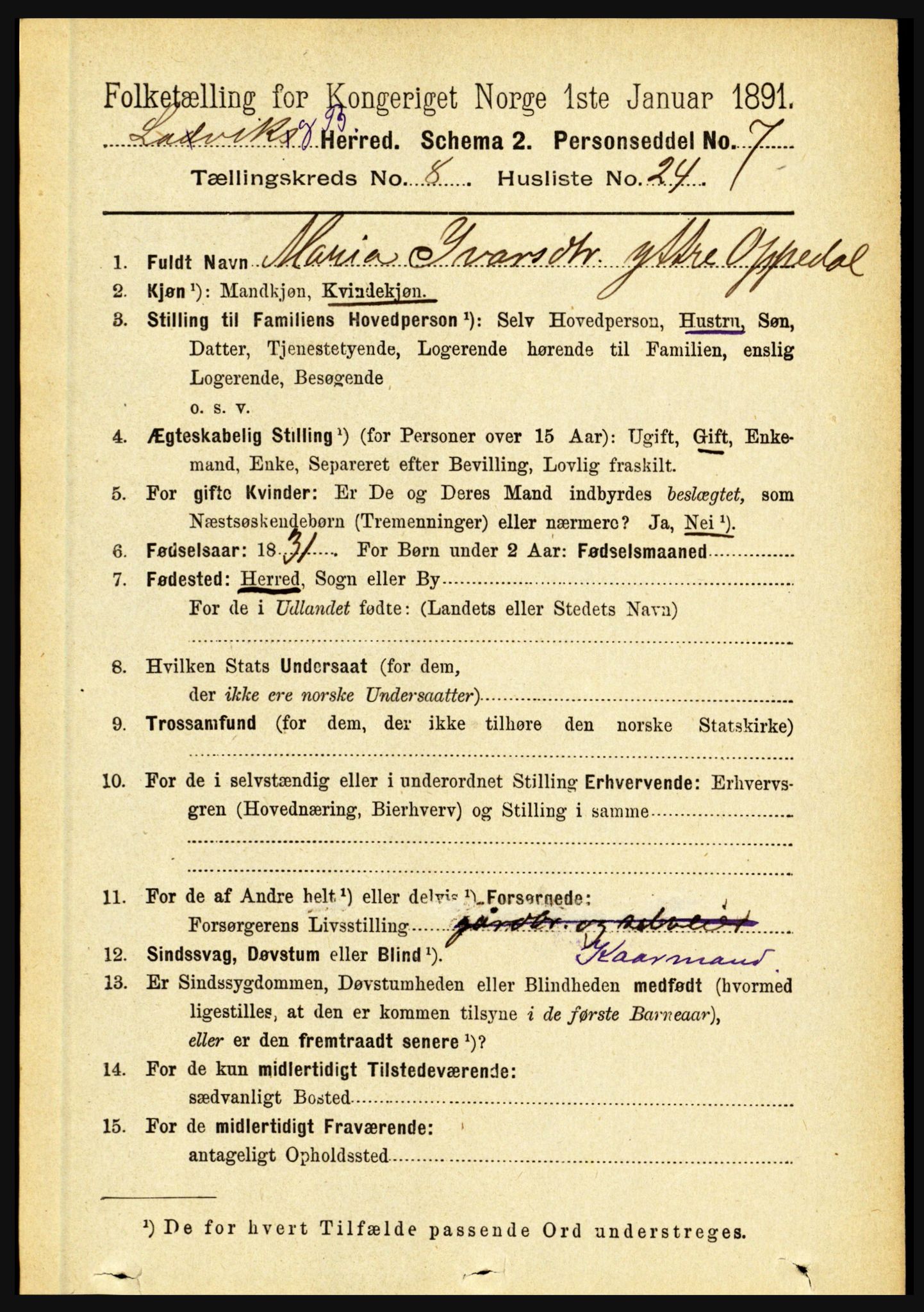 RA, 1891 census for 1415 Lavik og Brekke, 1891, p. 1689