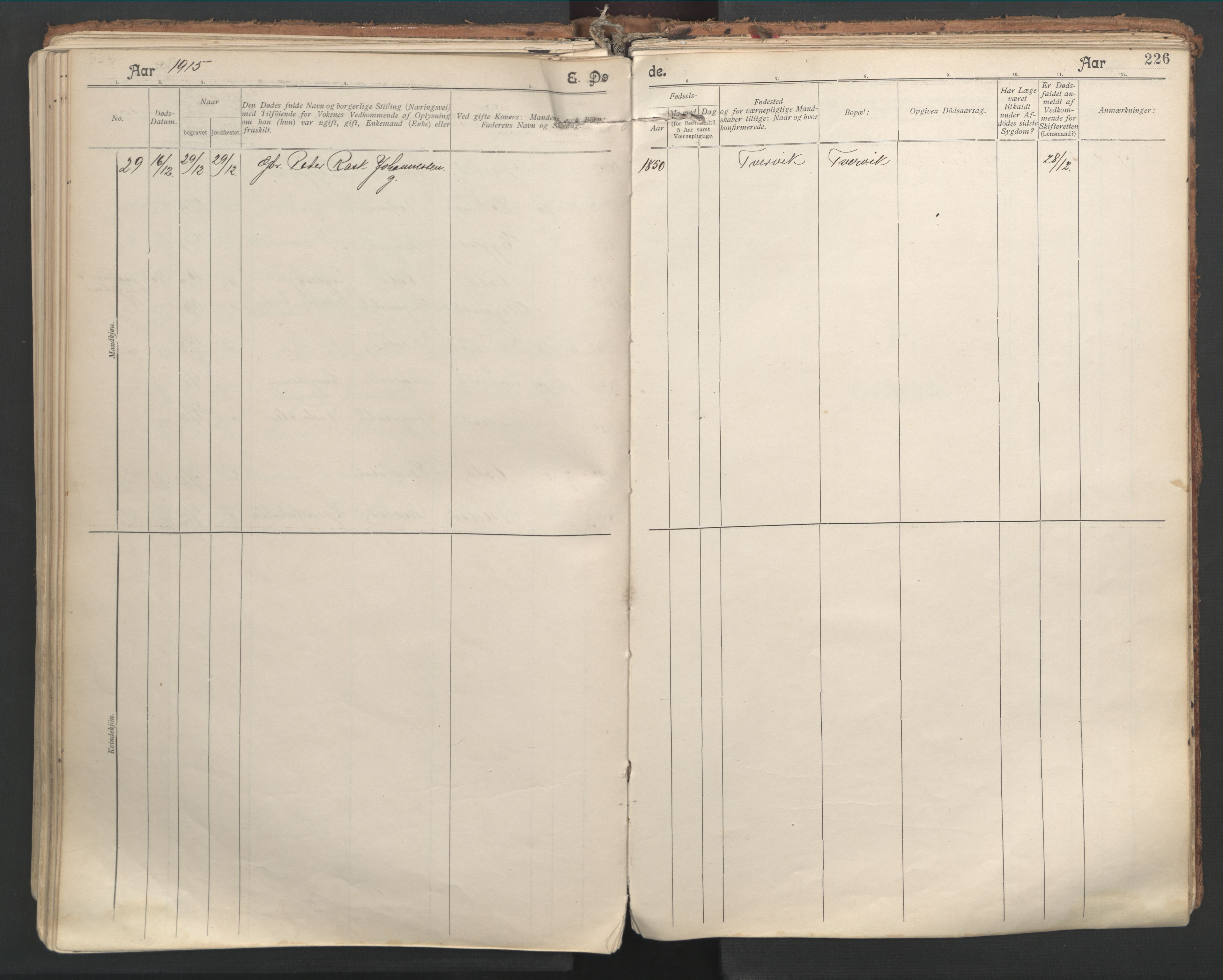 Ministerialprotokoller, klokkerbøker og fødselsregistre - Nordland, AV/SAT-A-1459/846/L0647: Parish register (official) no. 846A05, 1902-1915, p. 226