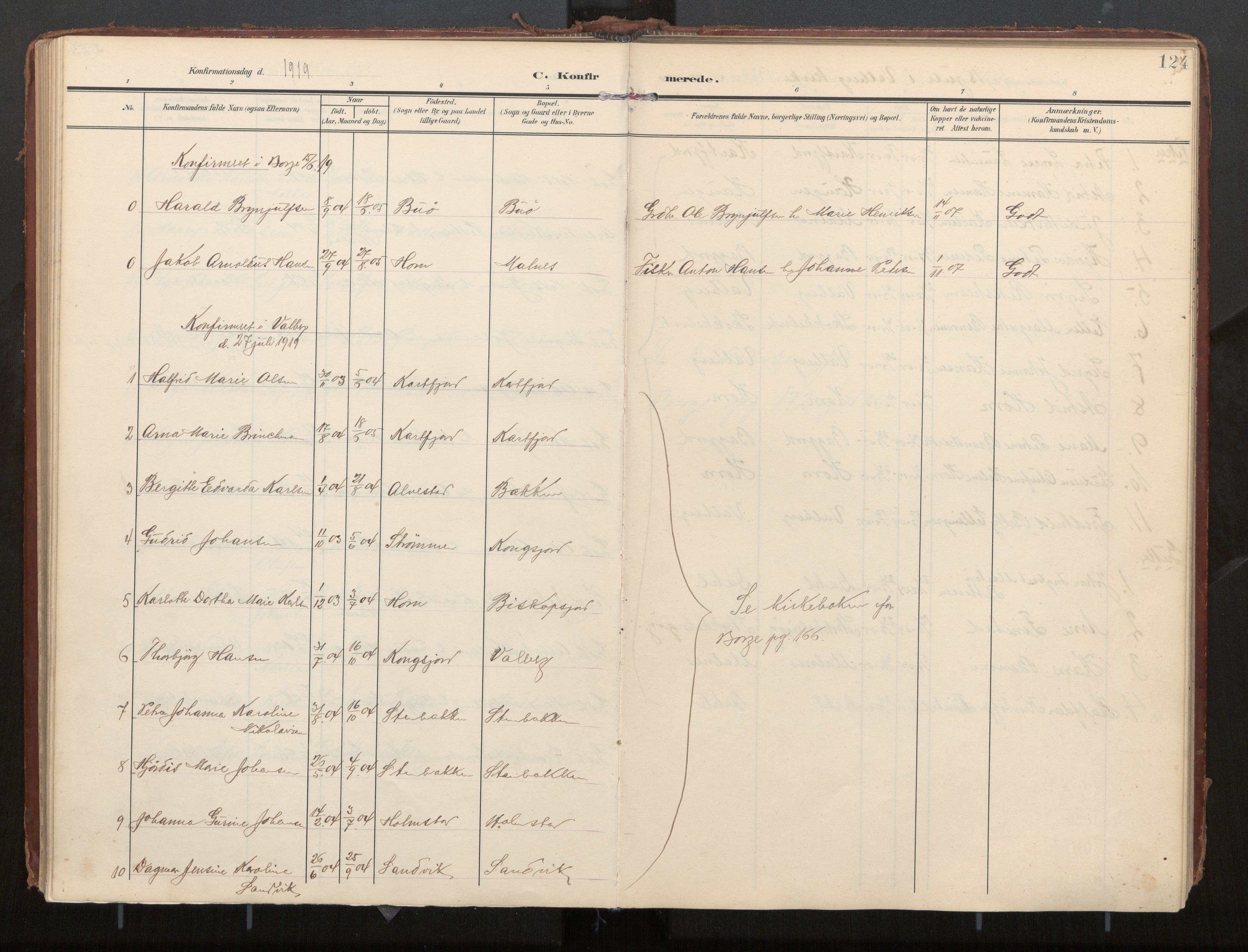 Ministerialprotokoller, klokkerbøker og fødselsregistre - Nordland, SAT/A-1459/884/L1194: Parish register (official) no. 884A02, 1906-1937, p. 124