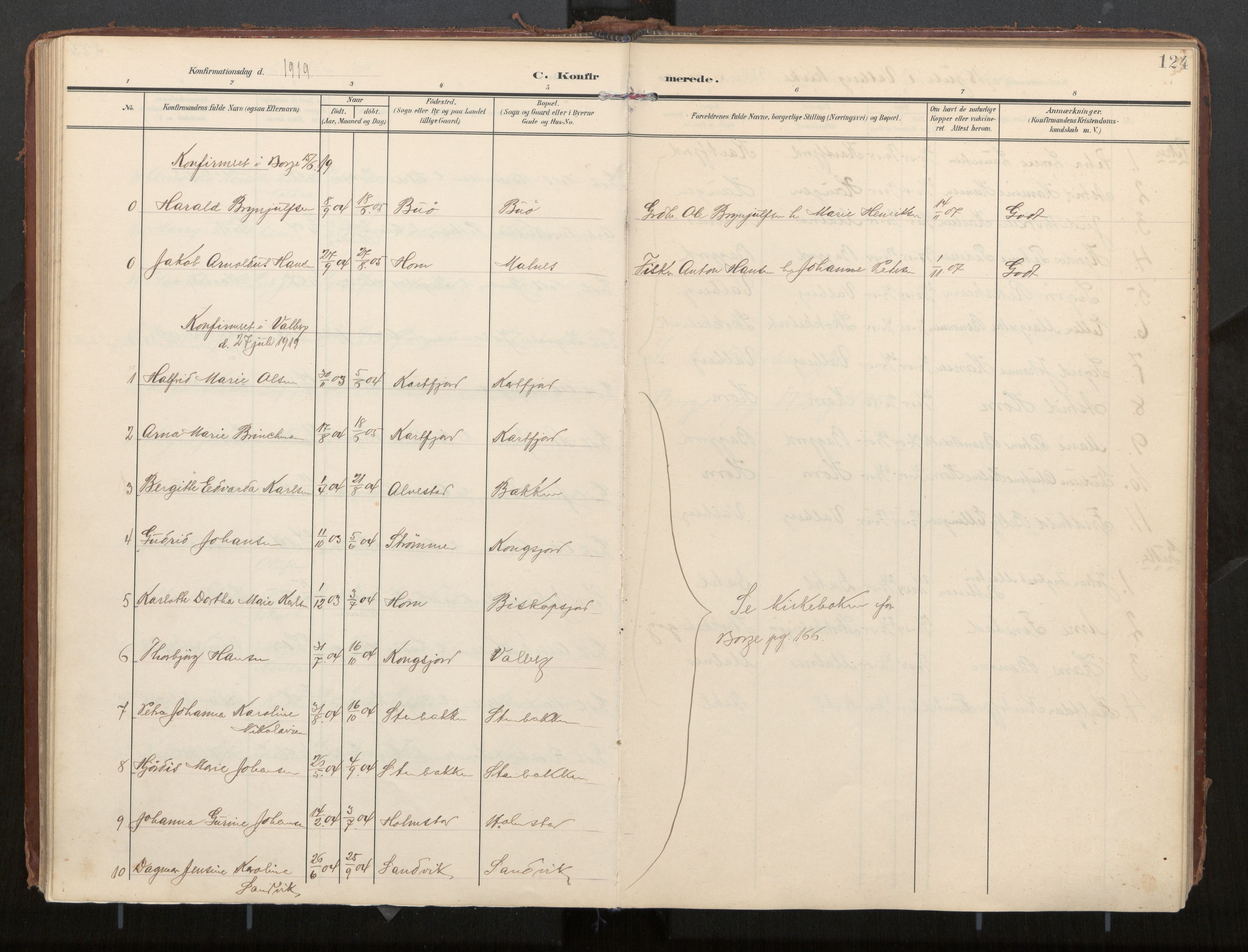 Ministerialprotokoller, klokkerbøker og fødselsregistre - Nordland, AV/SAT-A-1459/884/L1194: Parish register (official) no. 884A02, 1906-1937, p. 124