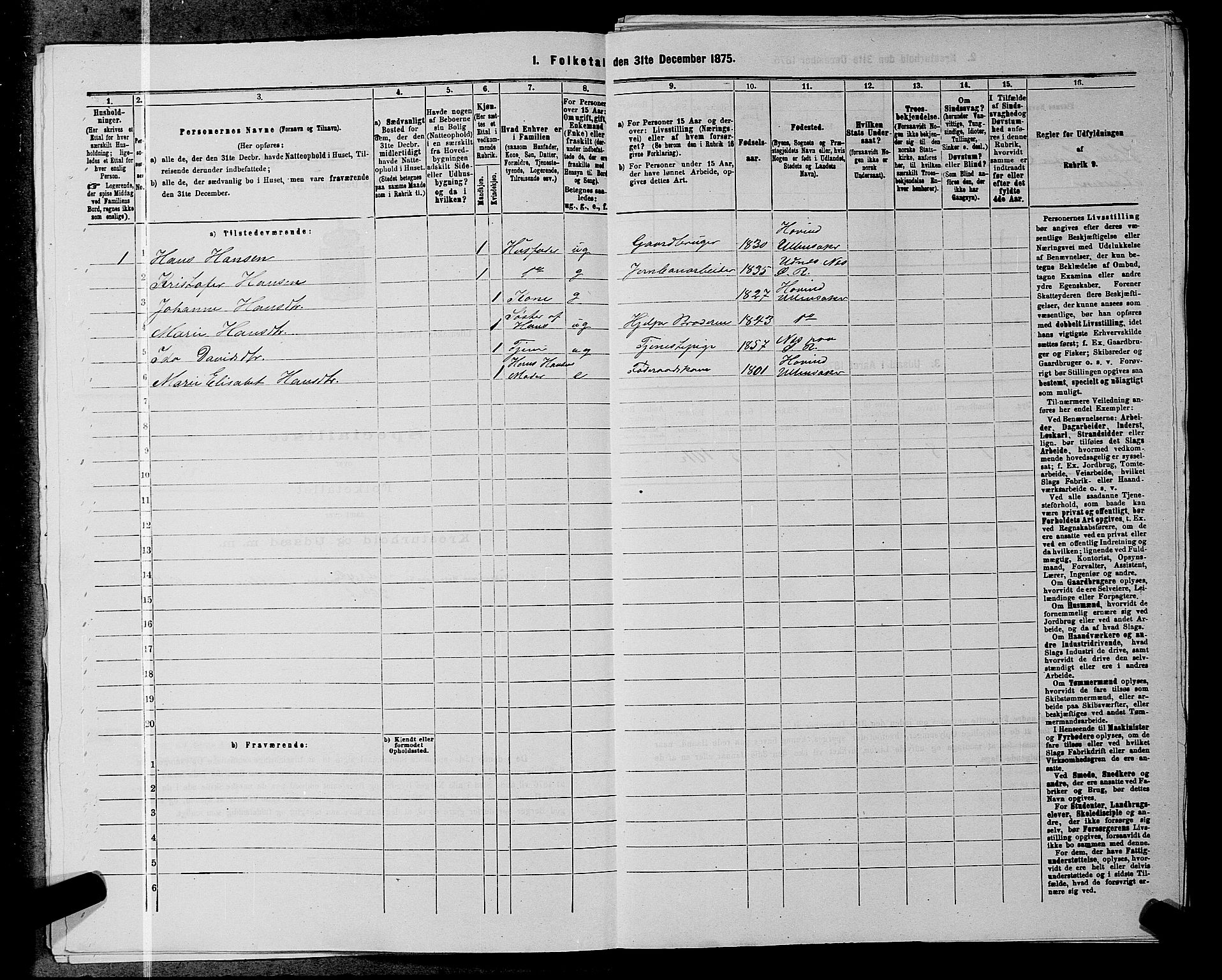 RA, 1875 census for 0235P Ullensaker, 1875, p. 1998