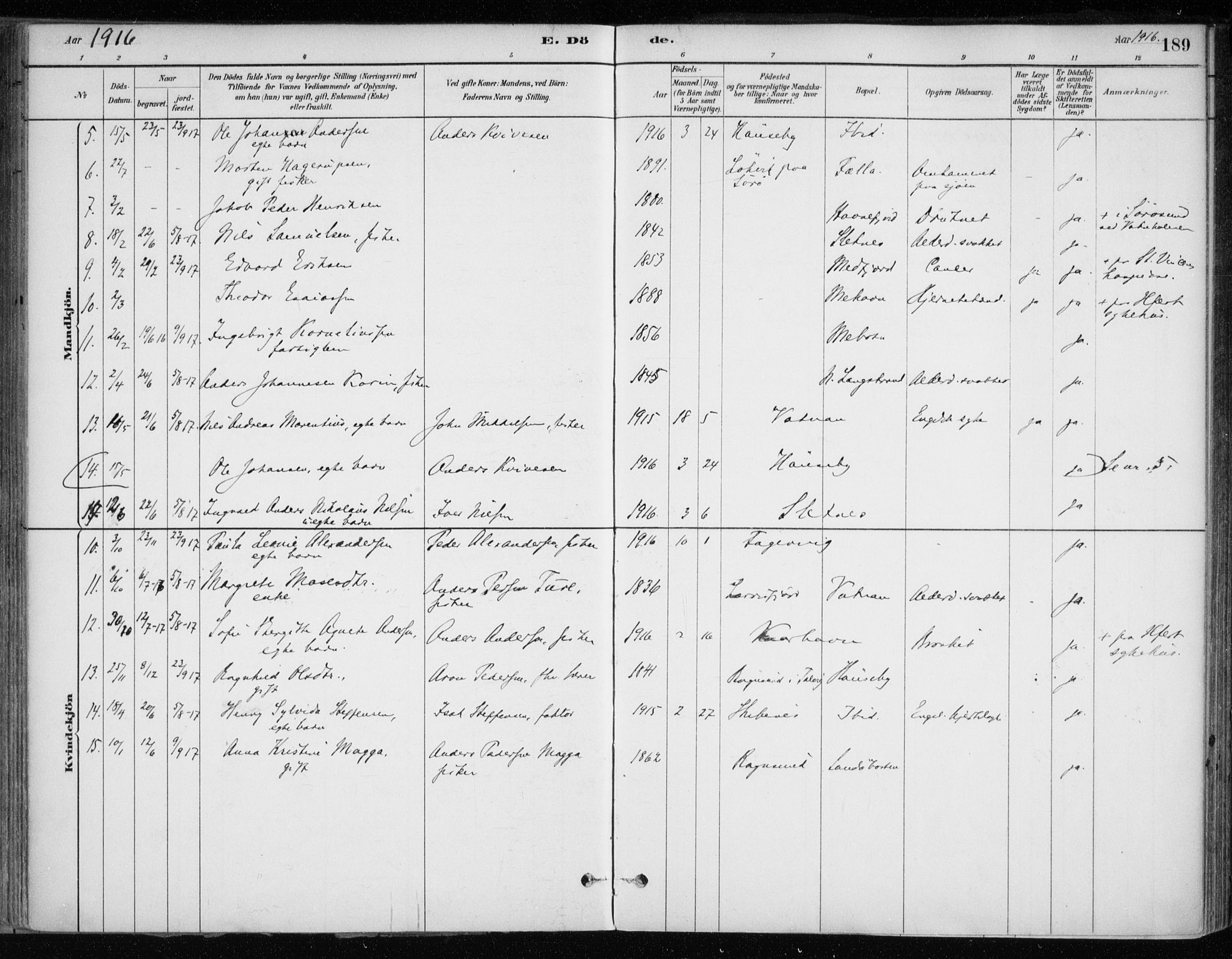 Hammerfest sokneprestkontor, AV/SATØ-S-1347/H/Ha/L0013.kirke: Parish register (official) no. 13, 1898-1917, p. 189