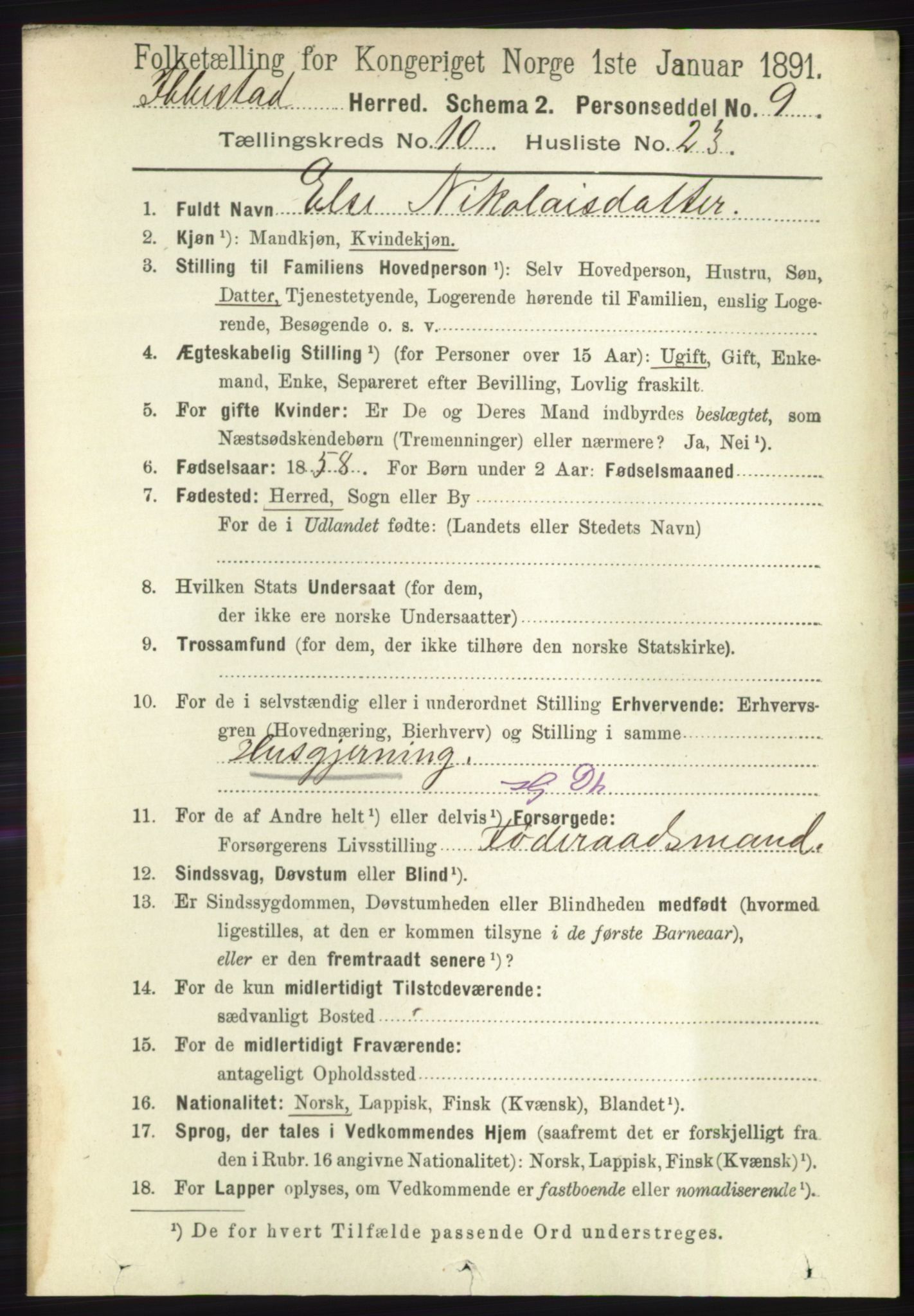 RA, 1891 census for 1917 Ibestad, 1891, p. 7019