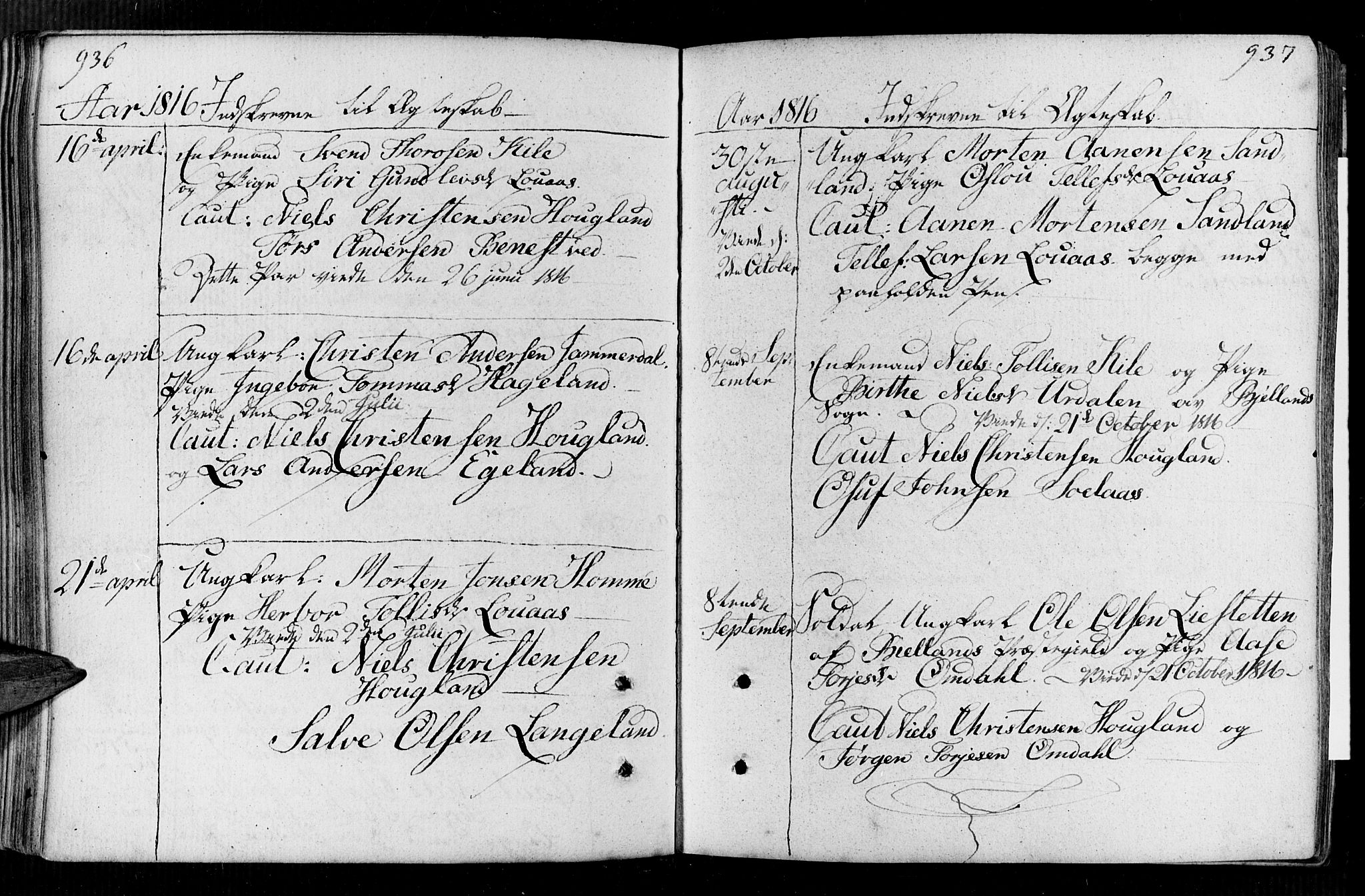 Vennesla sokneprestkontor, AV/SAK-1111-0045/Fa/Faa/L0002: Parish register (official) no. A 2, 1785-1834, p. 936-937