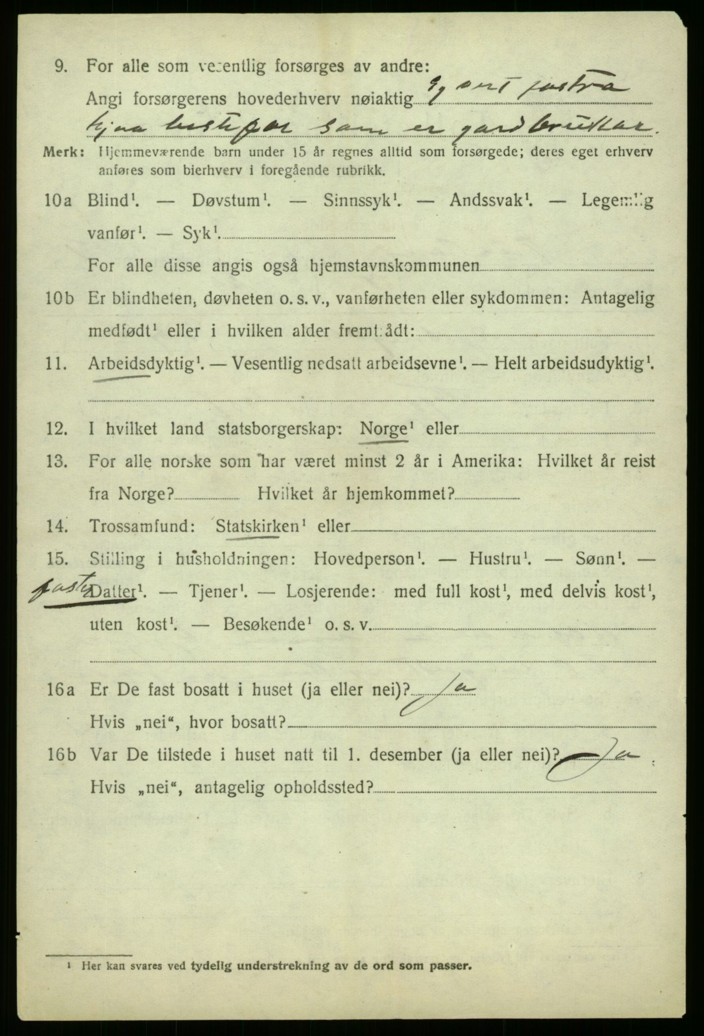 SAB, 1920 census for Aurland, 1920, p. 5027