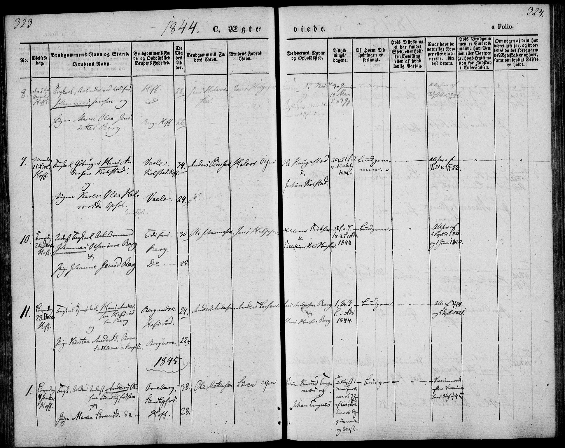 Hof kirkebøker, AV/SAKO-A-64/F/Fa/L0005: Parish register (official) no. I 5, 1844-1851, p. 323-324