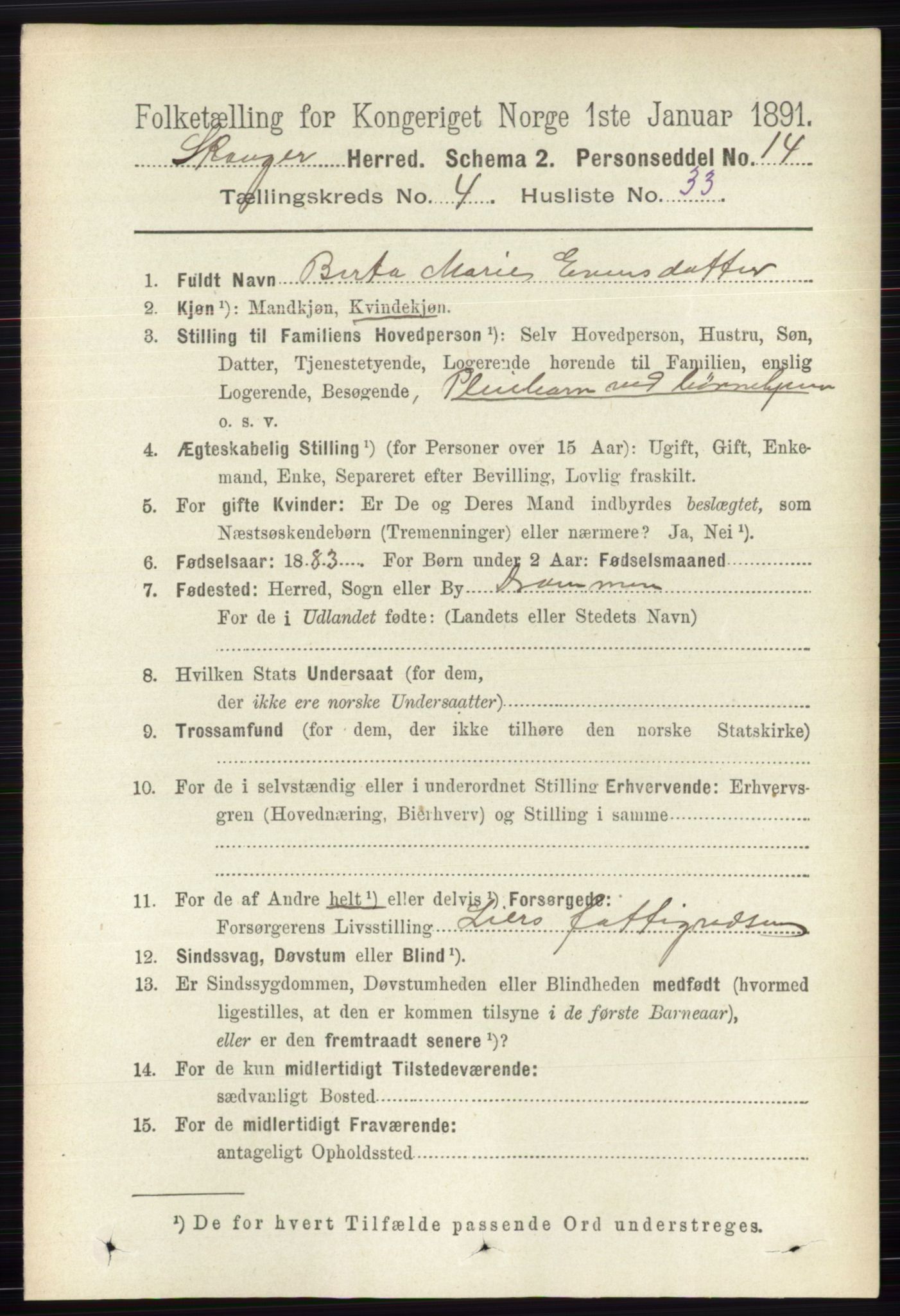 RA, 1891 census for 0712 Skoger, 1891, p. 2508