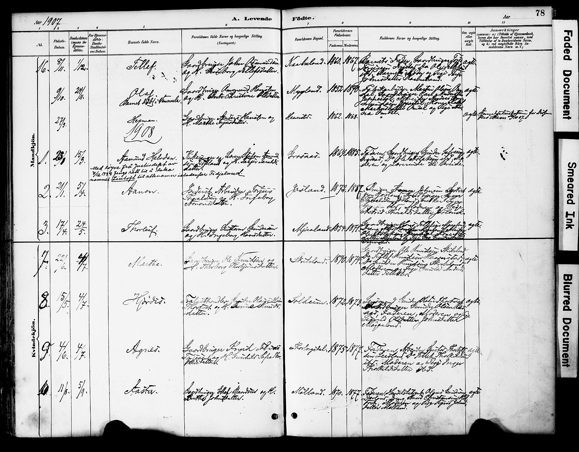 Evje sokneprestkontor, AV/SAK-1111-0008/F/Fa/Fac/L0003: Parish register (official) no. A 3, 1884-1909, p. 78