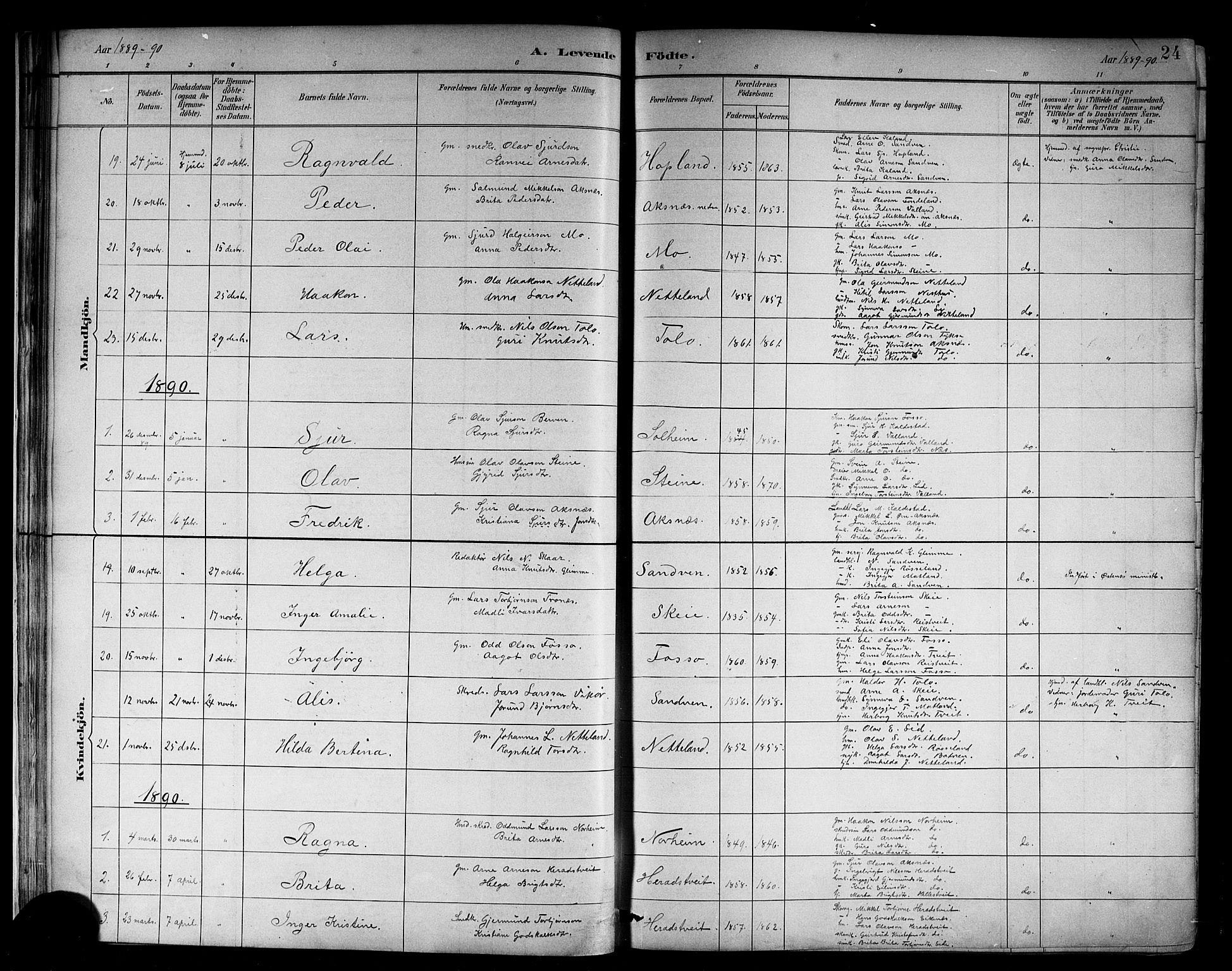 Kvam sokneprestembete, SAB/A-76201/H/Hab: Parish register (copy) no. B 3, 1884-1916, p. 24