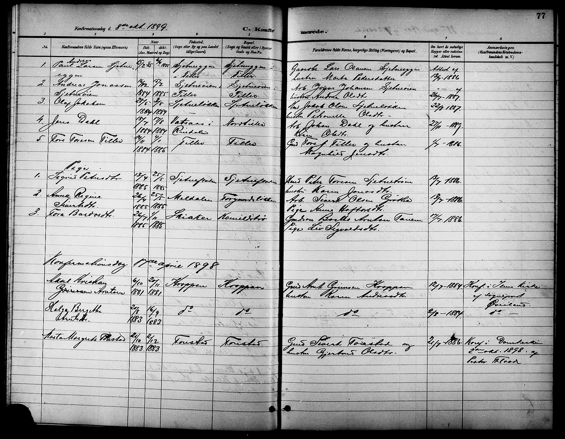 Ministerialprotokoller, klokkerbøker og fødselsregistre - Sør-Trøndelag, AV/SAT-A-1456/621/L0460: Parish register (copy) no. 621C03, 1896-1914, p. 77