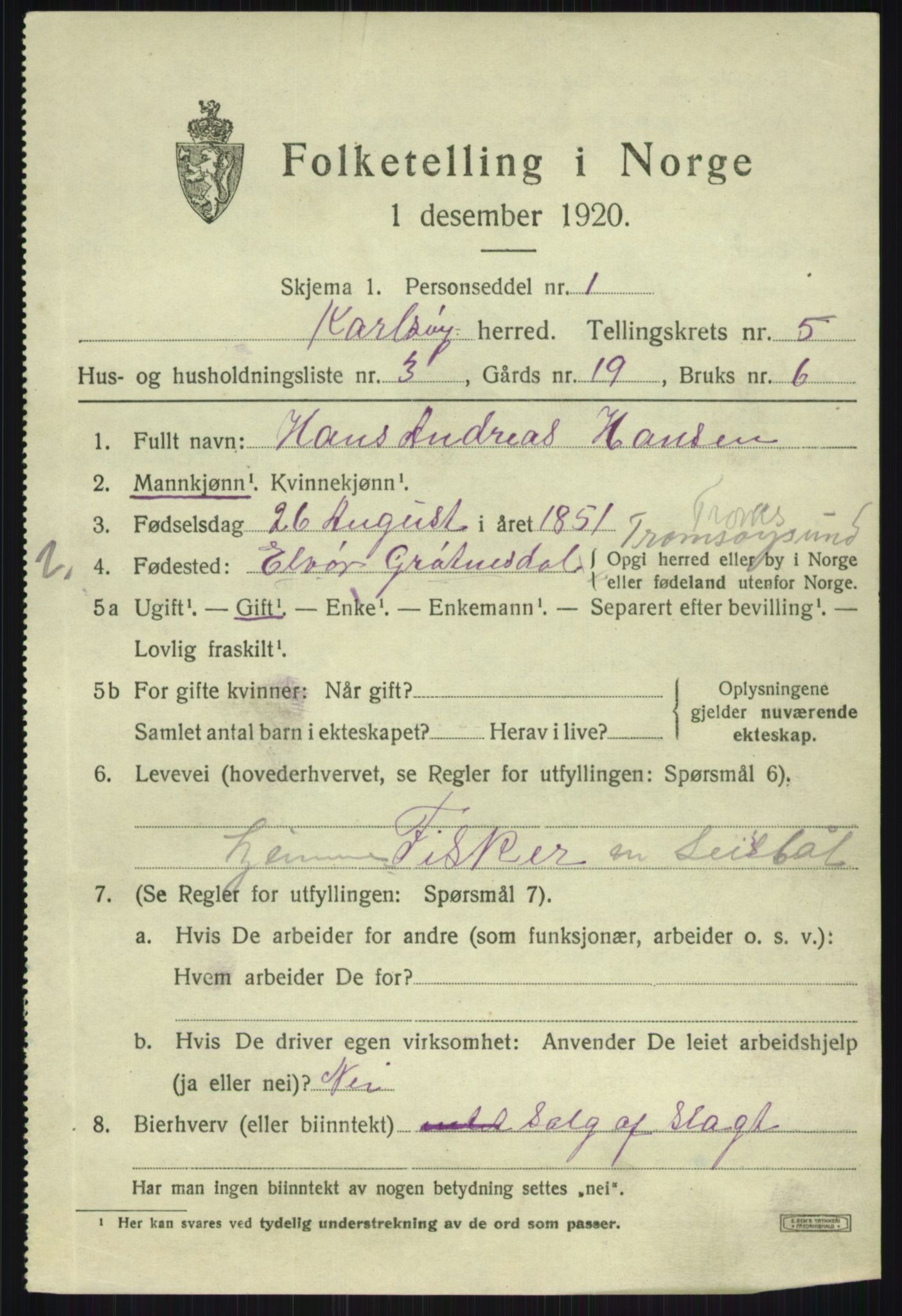 SATØ, 1920 census for Karlsøy, 1920, p. 2188