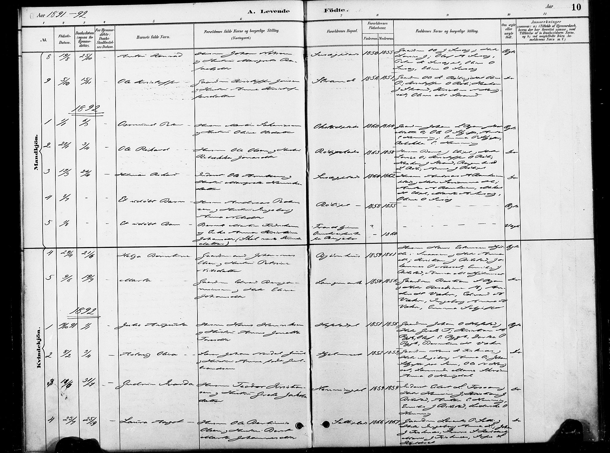 Ministerialprotokoller, klokkerbøker og fødselsregistre - Nord-Trøndelag, SAT/A-1458/738/L0364: Parish register (official) no. 738A01, 1884-1902, p. 10