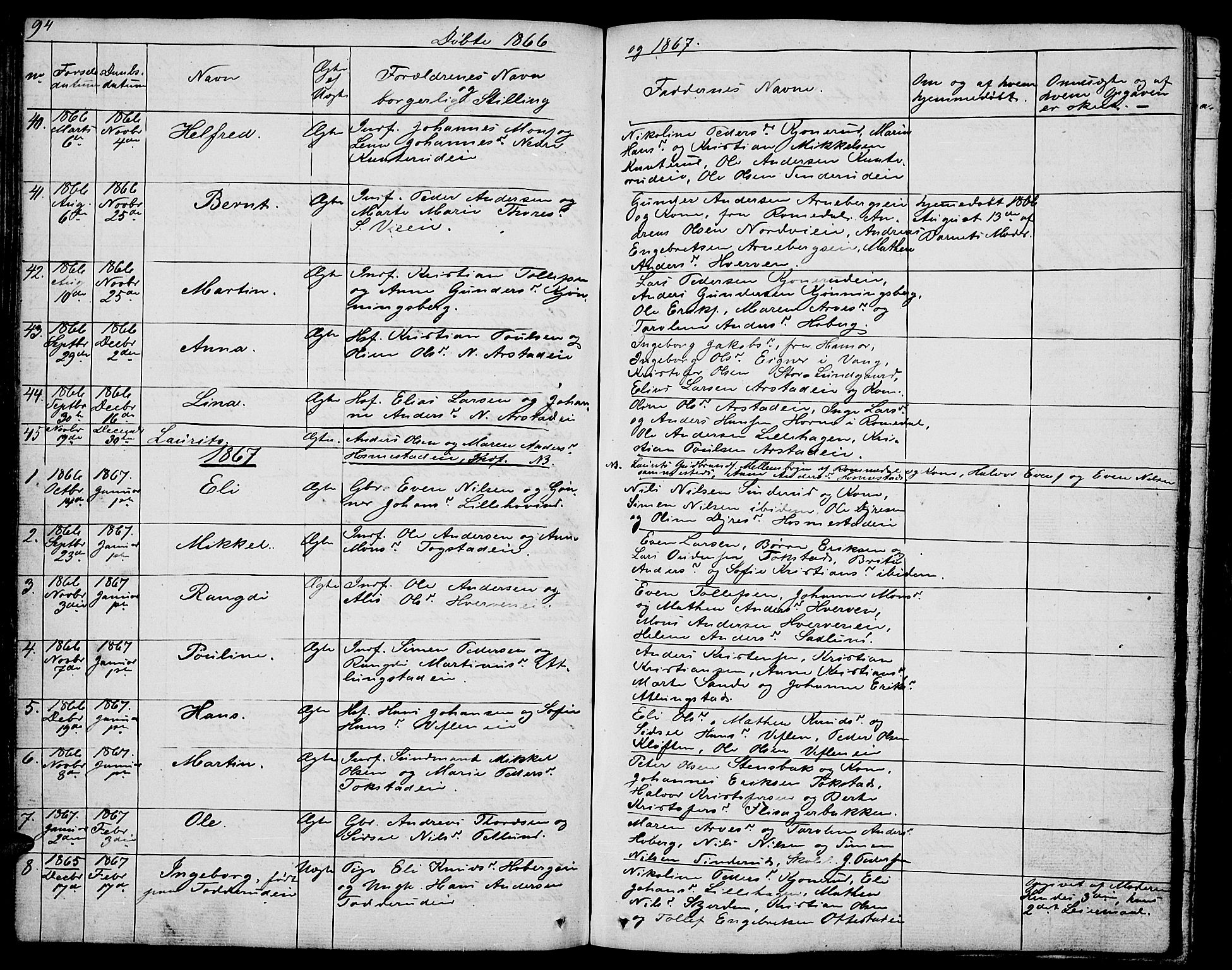 Stange prestekontor, SAH/PREST-002/L/L0002: Parish register (copy) no. 2, 1838-1879, p. 94