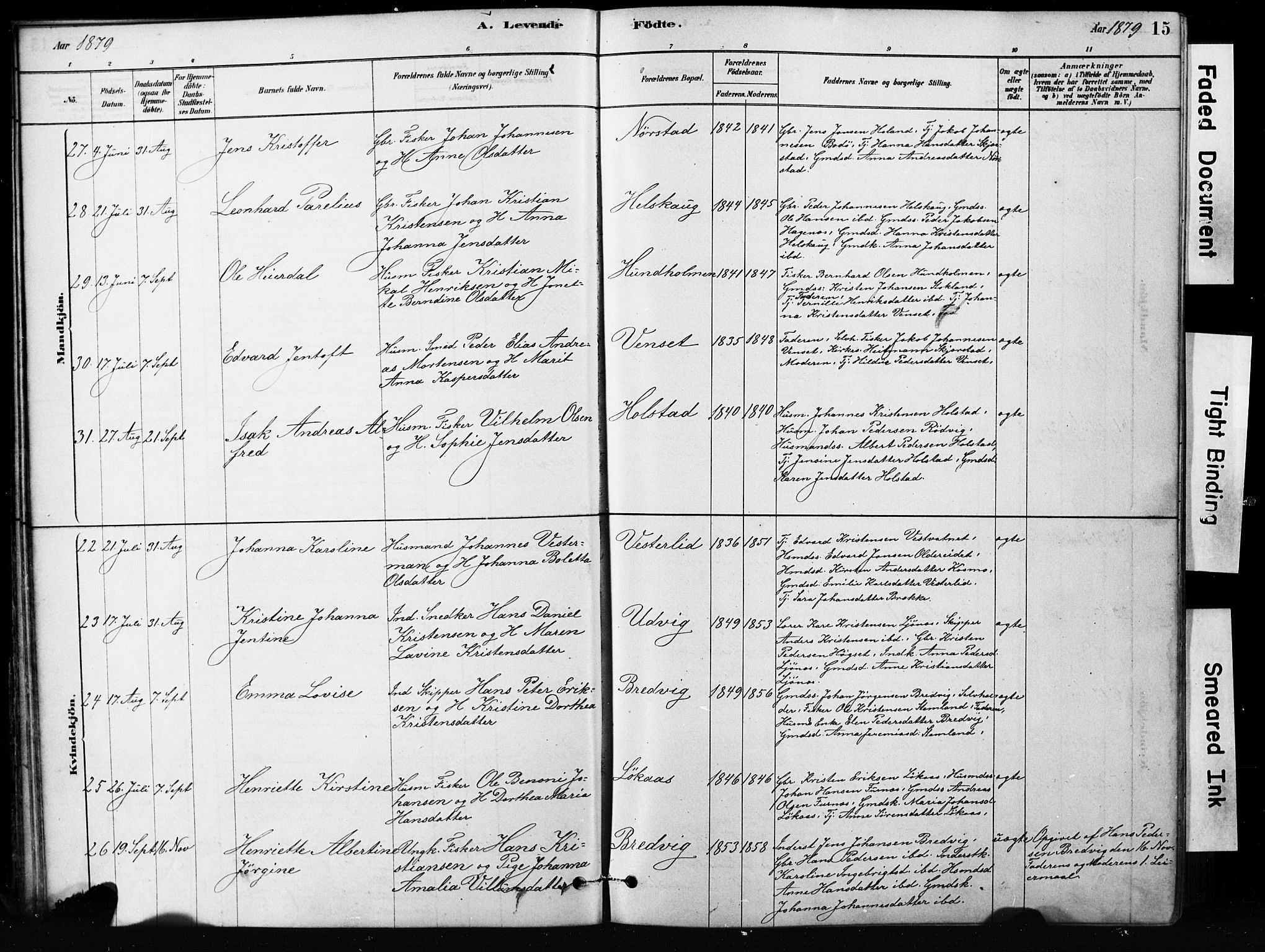 Ministerialprotokoller, klokkerbøker og fødselsregistre - Nordland, SAT/A-1459/852/L0754: Parish register (copy) no. 852C05, 1878-1894, p. 15