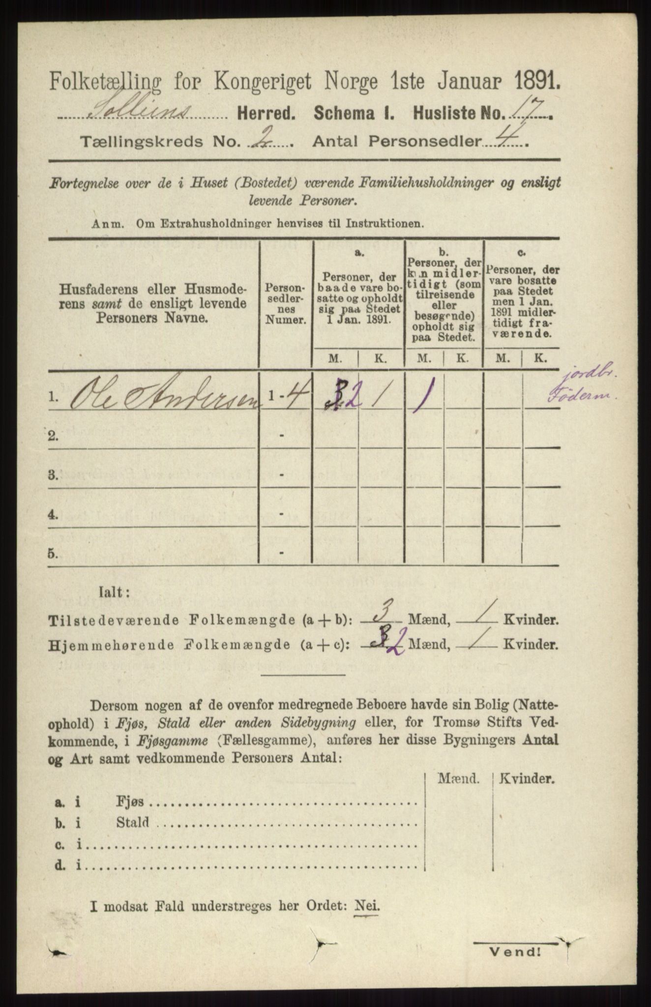 RA, 1891 census for 0431 Sollia, 1891, p. 366