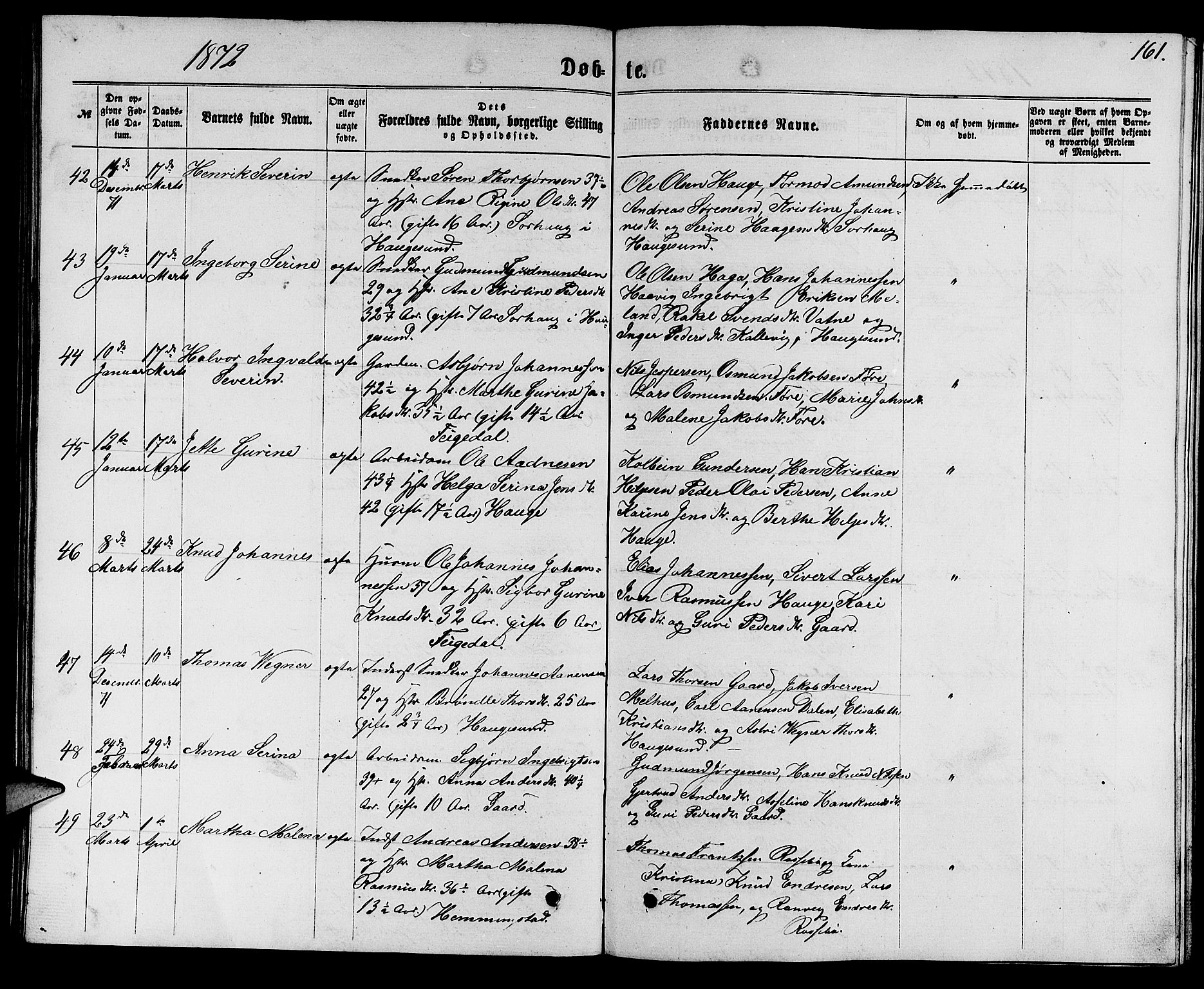 Torvastad sokneprestkontor, AV/SAST-A -101857/H/Ha/Hab/L0007: Parish register (copy) no. B 7, 1866-1873, p. 161