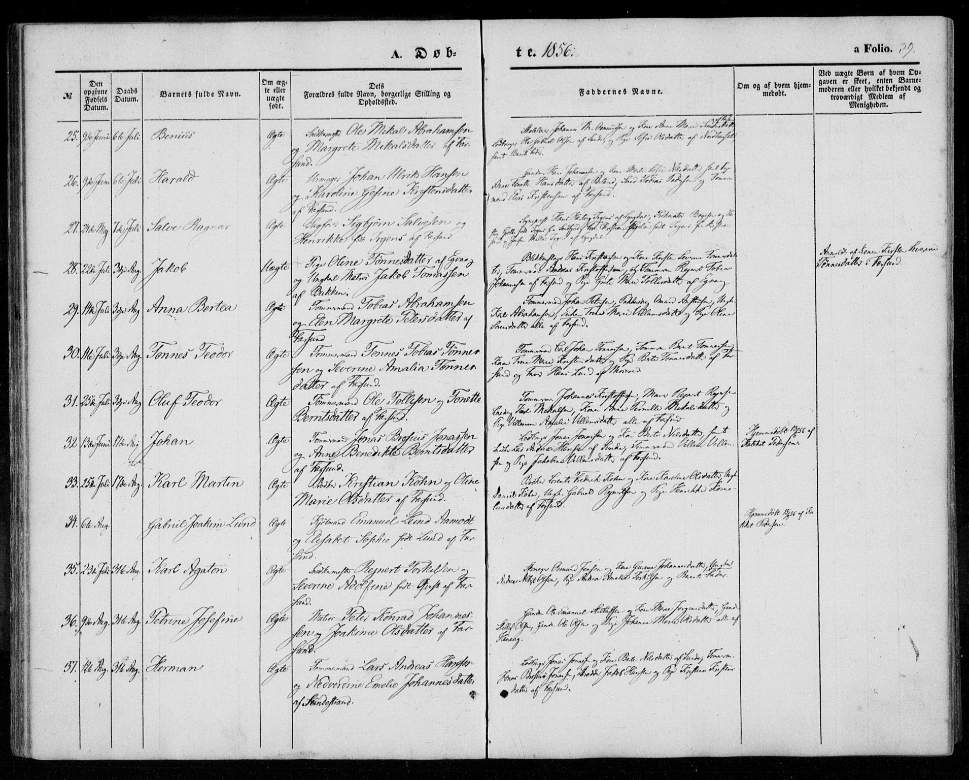 Farsund sokneprestkontor, SAK/1111-0009/F/Fa/L0004: Parish register (official) no. A 4, 1847-1863, p. 39