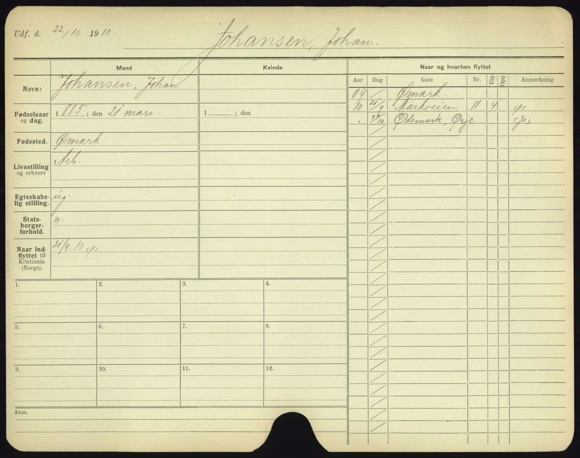 Oslo folkeregister, Registerkort, SAO/A-11715/F/Fa/Fac/L0005: Menn, 1906-1914, p. 602a