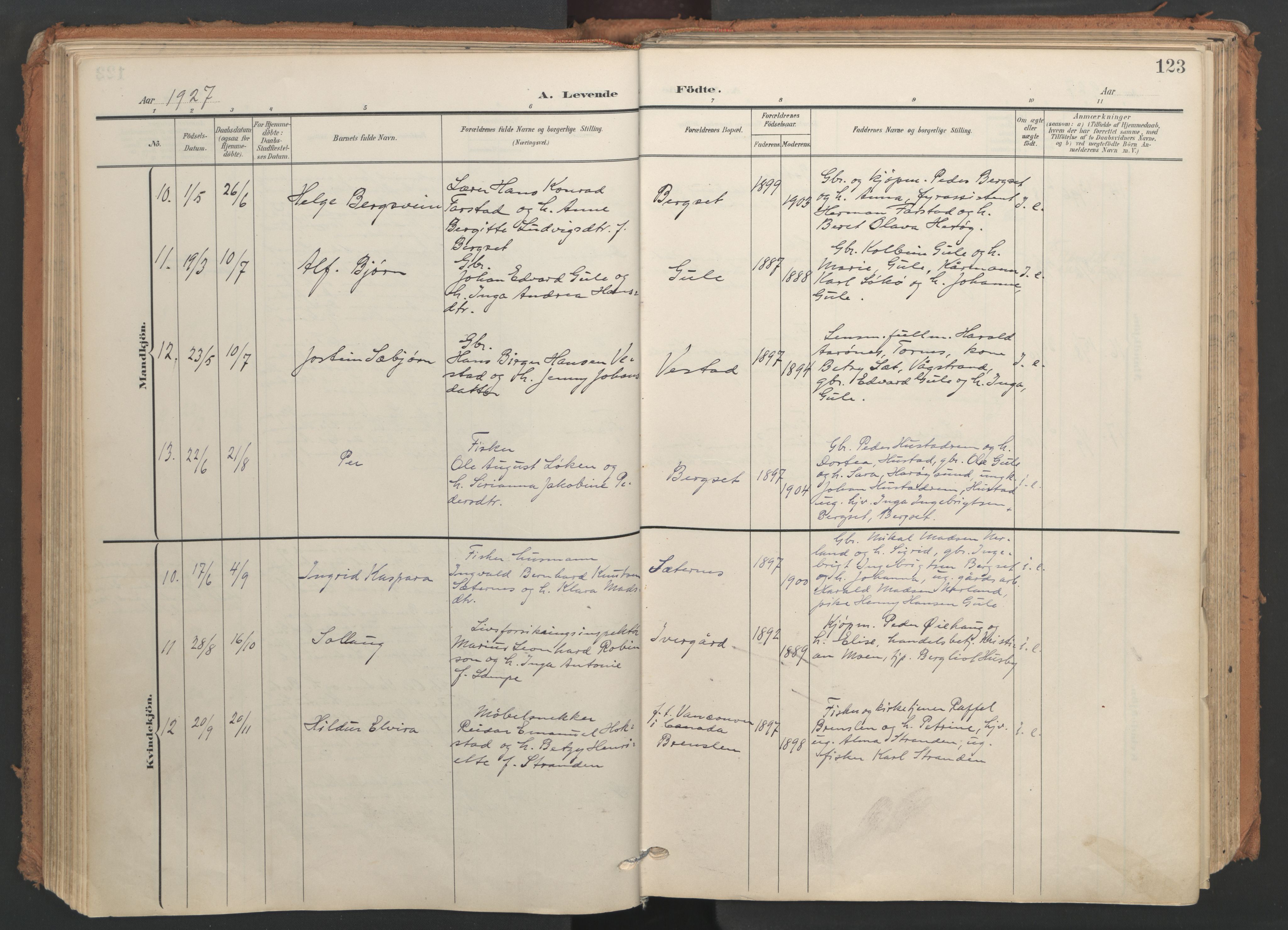 Ministerialprotokoller, klokkerbøker og fødselsregistre - Møre og Romsdal, AV/SAT-A-1454/566/L0771: Parish register (official) no. 566A10, 1904-1929, p. 123