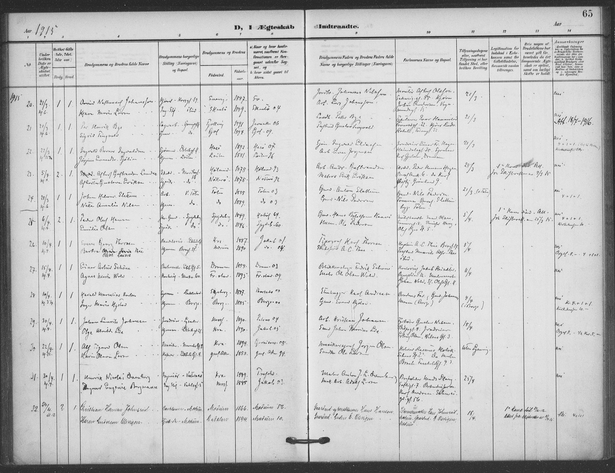 Jakob prestekontor Kirkebøker, AV/SAO-A-10850/F/Fa/L0010: Parish register (official) no. 10, 1908-1922, p. 65