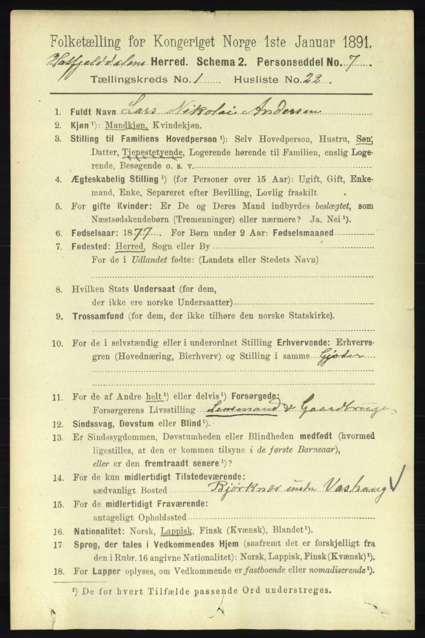 RA, 1891 census for 1826 Hattfjelldal, 1891, p. 240