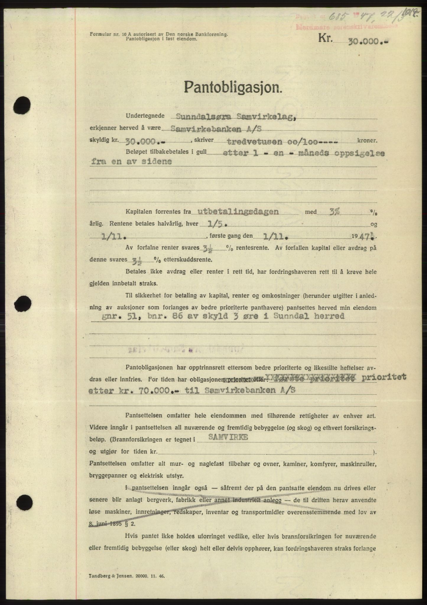 Nordmøre sorenskriveri, AV/SAT-A-4132/1/2/2Ca: Mortgage book no. B95, 1946-1947, Diary no: : 685/1947