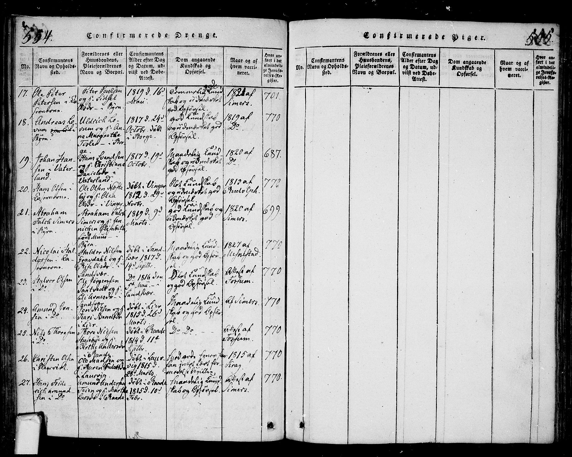 Fredrikstad prestekontor Kirkebøker, SAO/A-11082/F/Fa/L0004: Parish register (official) no. 4, 1816-1834, p. 554-555