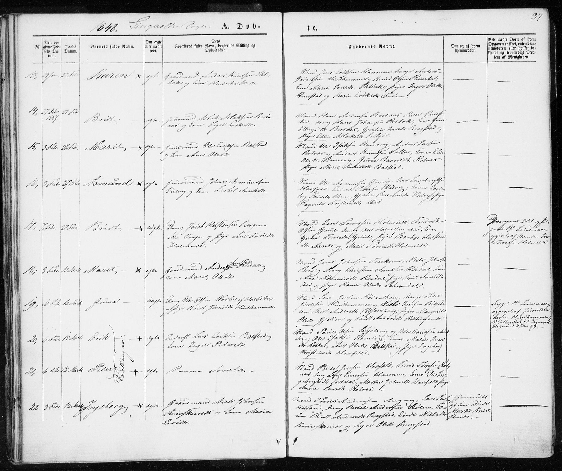 Ministerialprotokoller, klokkerbøker og fødselsregistre - Møre og Romsdal, SAT/A-1454/586/L0984: Parish register (official) no. 586A10, 1844-1856, p. 37