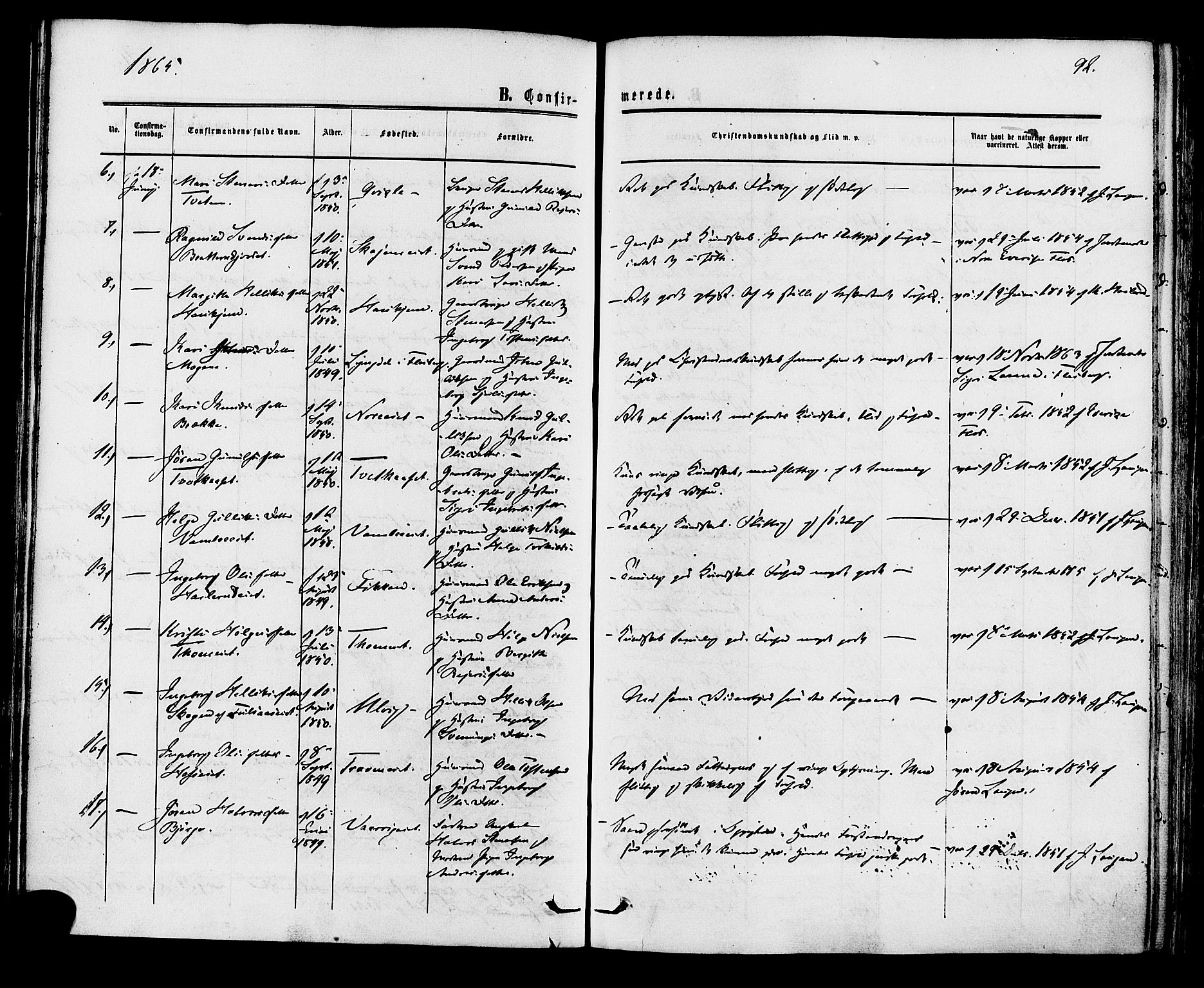 Rollag kirkebøker, AV/SAKO-A-240/F/Fa/L0009: Parish register (official) no. I 9, 1860-1874, p. 92