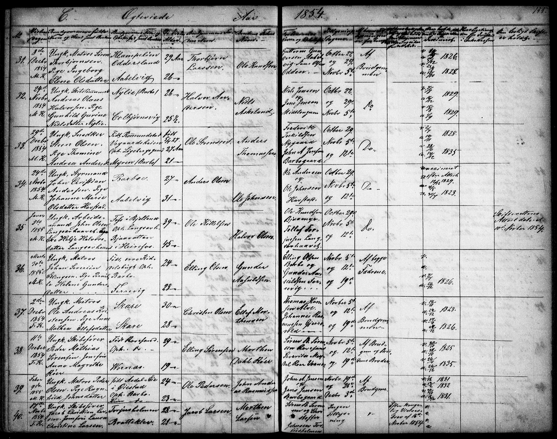 Tromøy sokneprestkontor, AV/SAK-1111-0041/F/Fb/L0002: Parish register (copy) no. B 2, 1851-1858, p. 155
