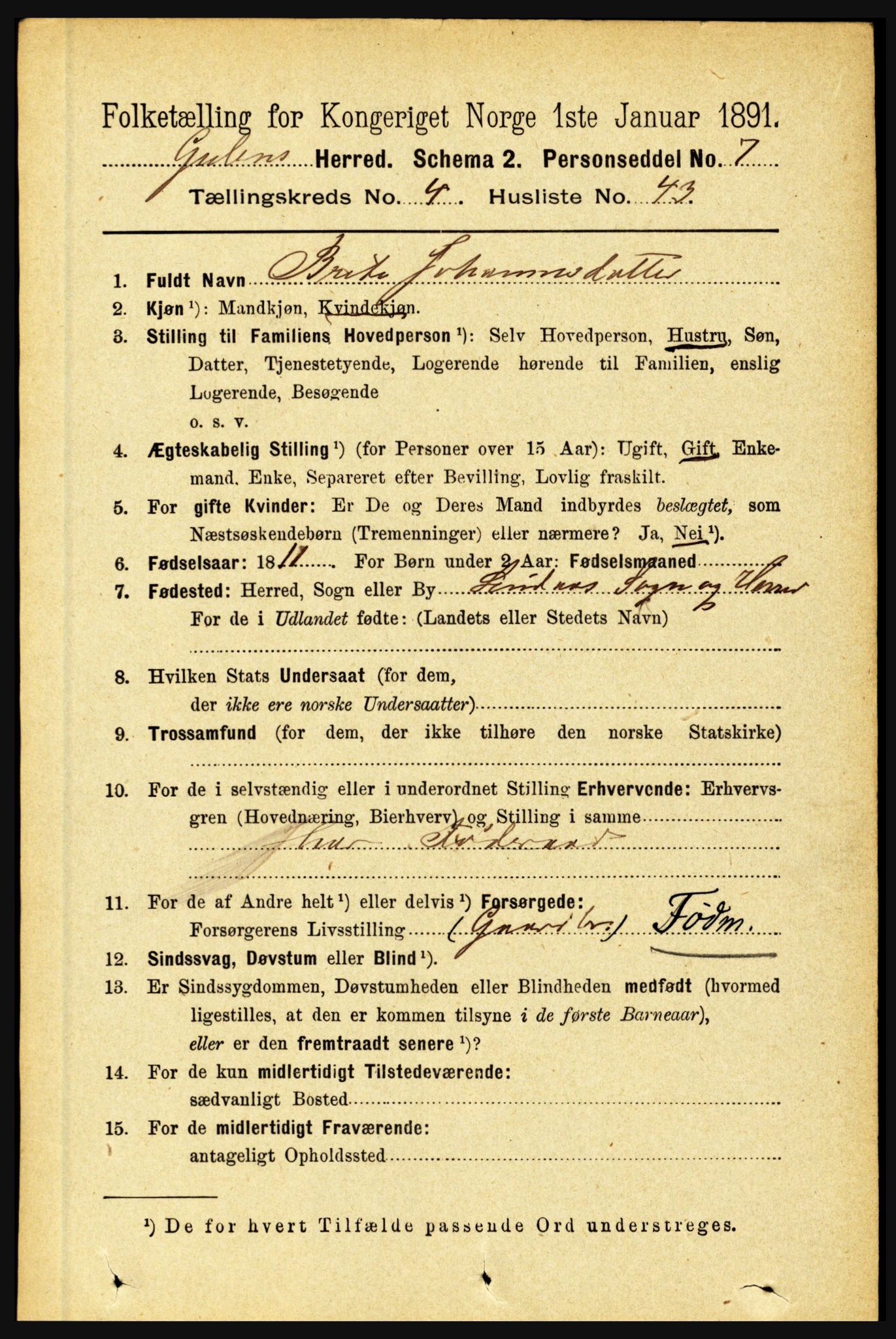 RA, 1891 census for 1411 Gulen, 1891, p. 1531