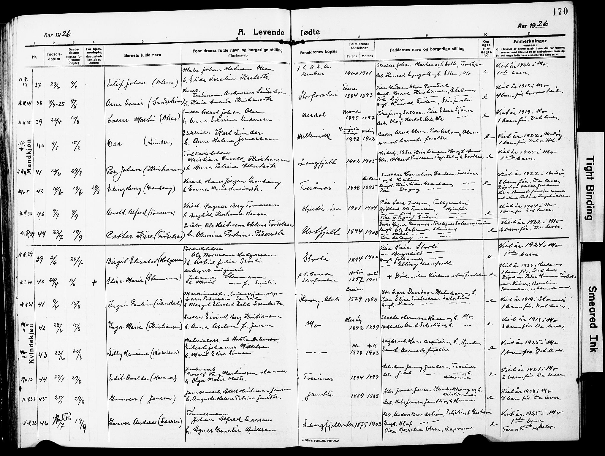 Ministerialprotokoller, klokkerbøker og fødselsregistre - Nordland, AV/SAT-A-1459/827/L0423: Parish register (copy) no. 827C12, 1912-1930, p. 170