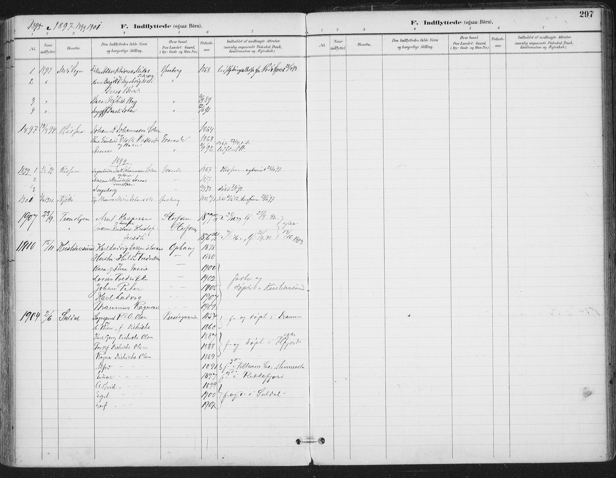 Ministerialprotokoller, klokkerbøker og fødselsregistre - Sør-Trøndelag, AV/SAT-A-1456/659/L0743: Parish register (official) no. 659A13, 1893-1910, p. 297