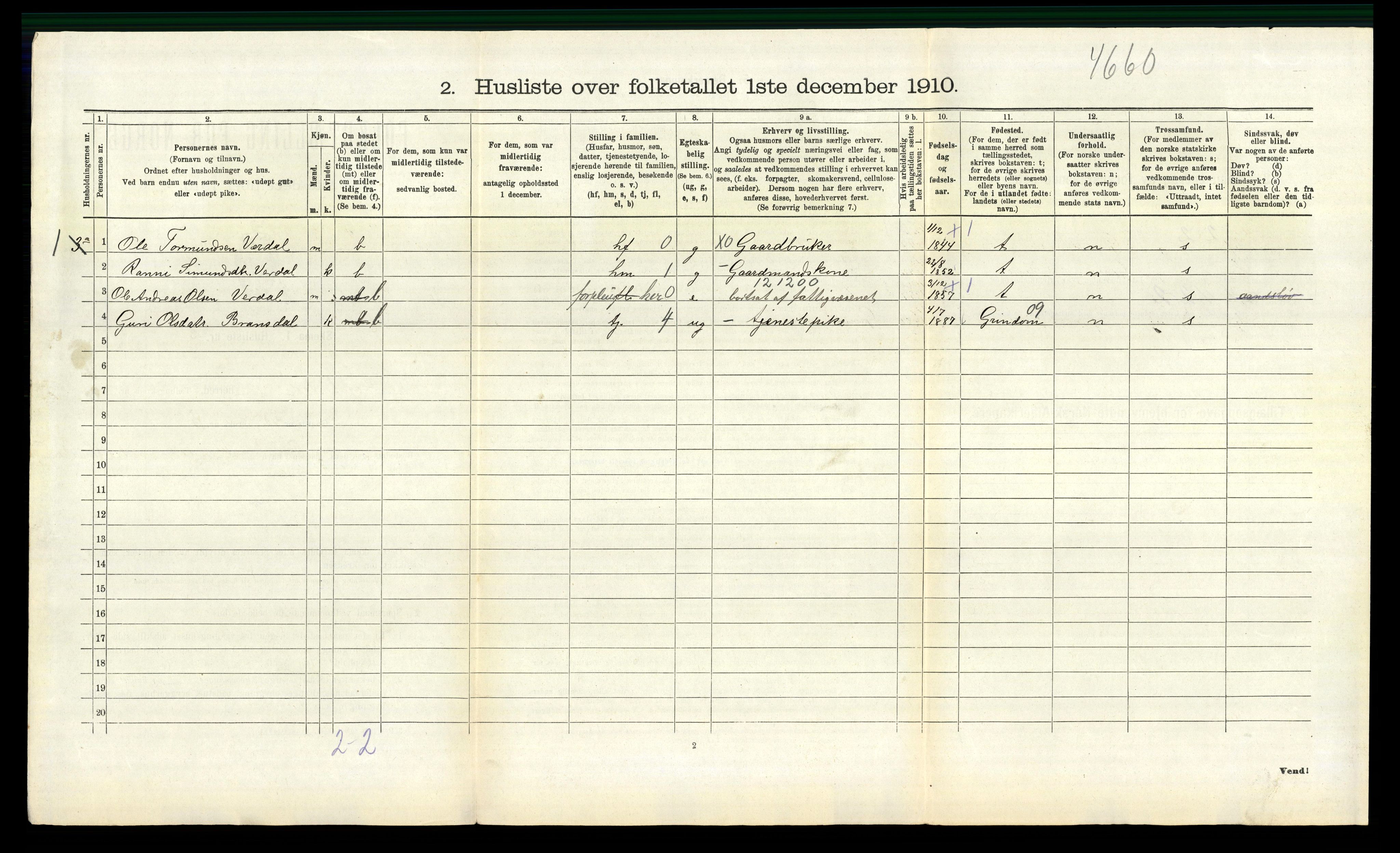 RA, 1910 census for Hægebostad, 1910, p. 662