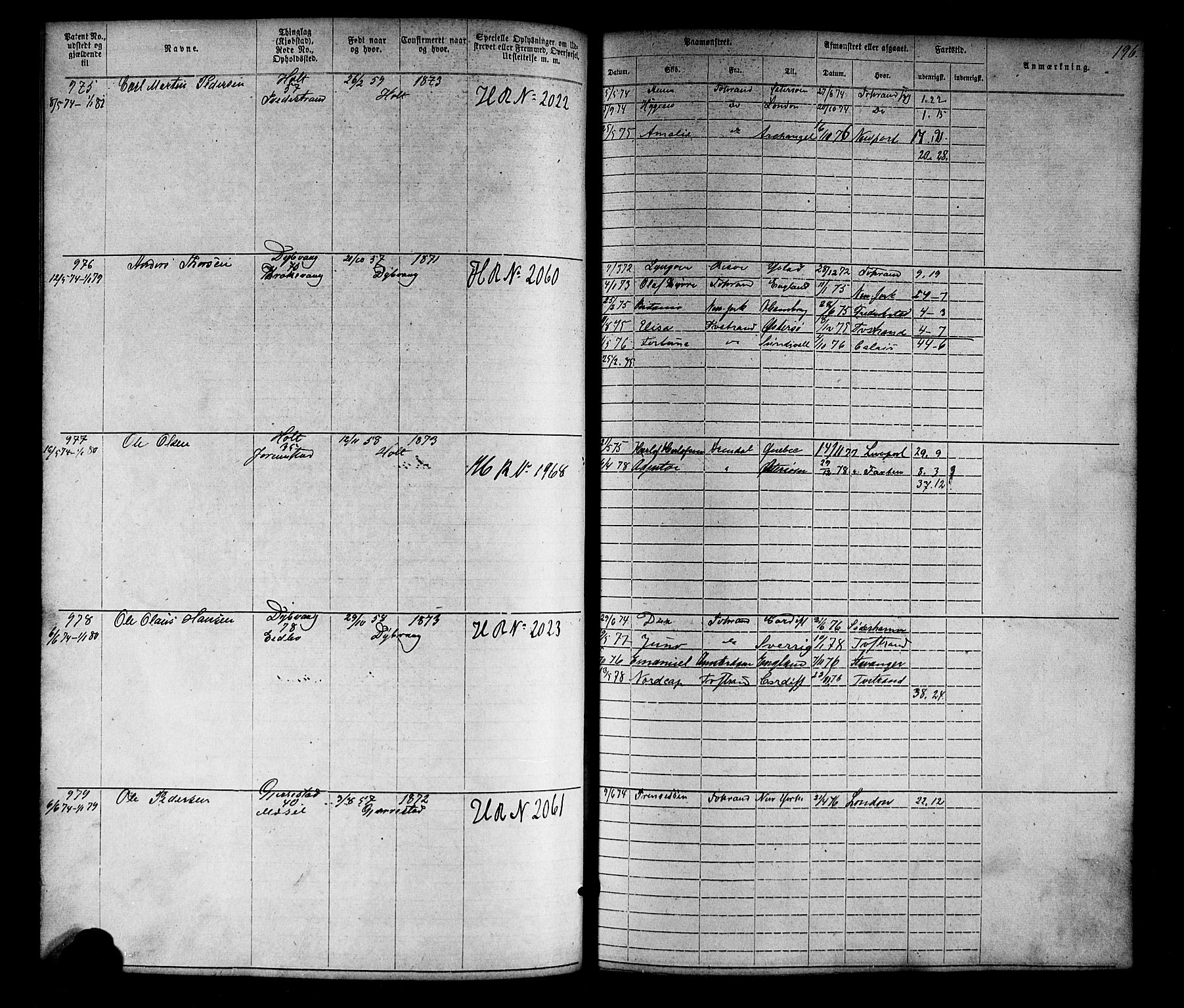 Tvedestrand mønstringskrets, SAK/2031-0011/F/Fa/L0003: Annotasjonsrulle nr 1-1905 med register, U-25, 1866-1886, p. 219