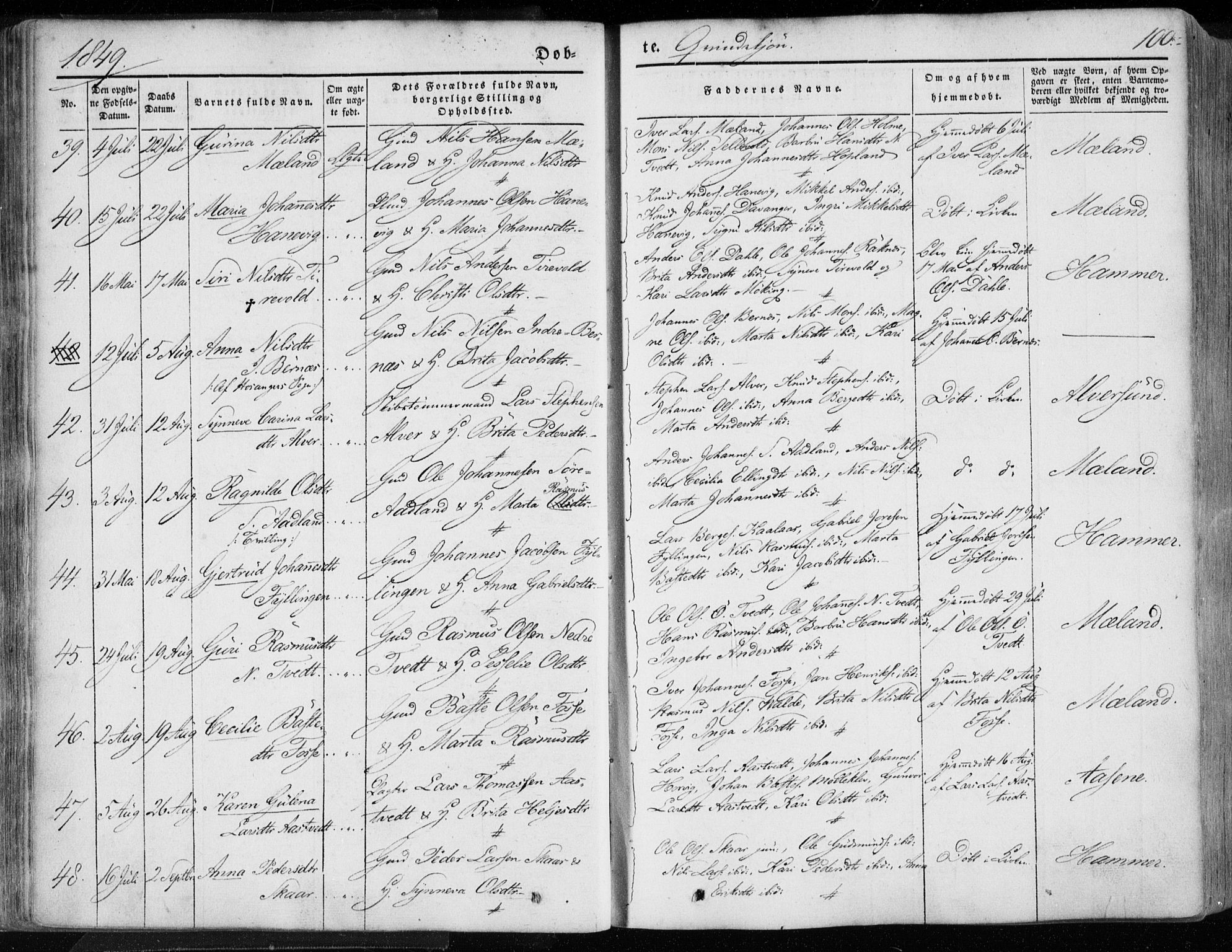 Hamre sokneprestembete, AV/SAB-A-75501/H/Ha/Haa/Haaa/L0013: Parish register (official) no. A 13, 1846-1857, p. 100