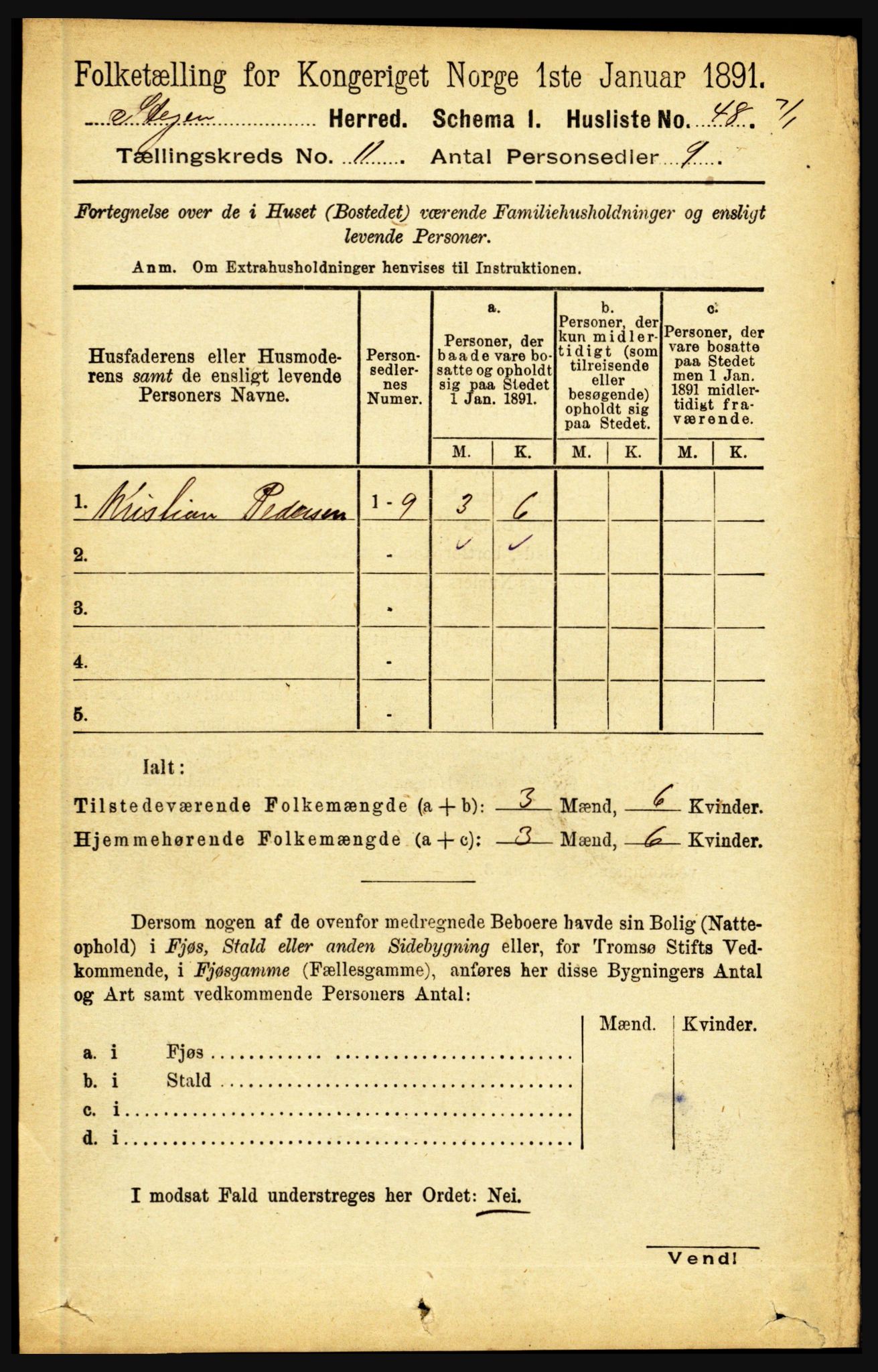 RA, 1891 census for 1848 Steigen, 1891, p. 3780