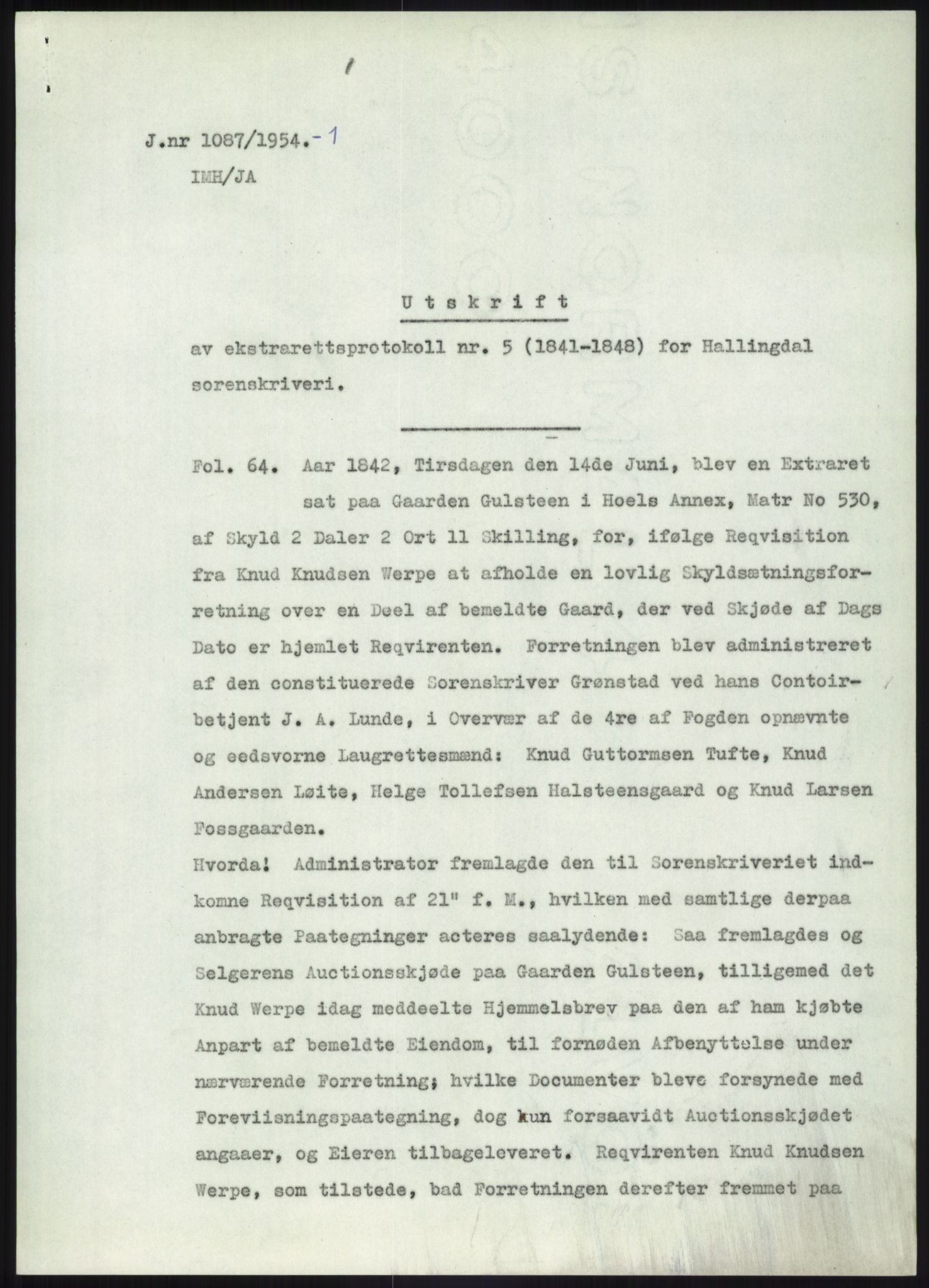 Statsarkivet i Kongsberg, AV/SAKO-A-0001/E/Ee/L0002: Avskrifter, SAO jnr. 961/1954 - 149/1955, 1954-1955, p. 106