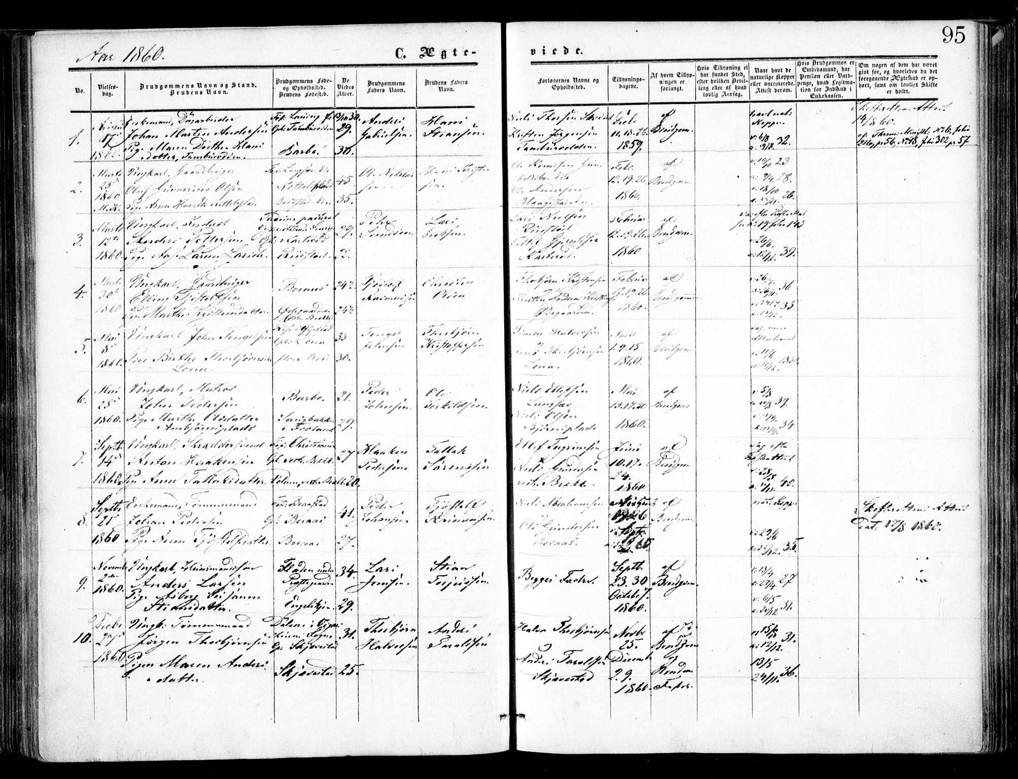 Austre Moland sokneprestkontor, AV/SAK-1111-0001/F/Fa/Faa/L0008: Parish register (official) no. A 8, 1858-1868, p. 95