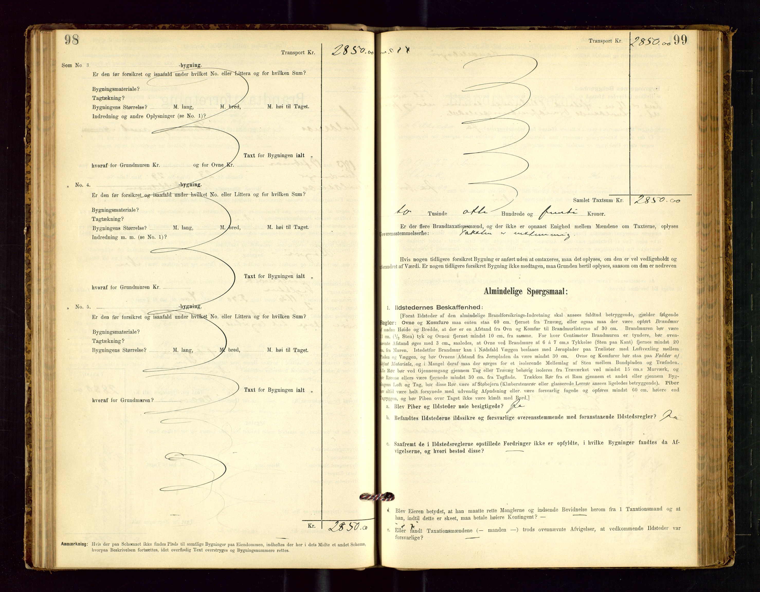 Avaldsnes lensmannskontor, SAST/A-100286/Gob/L0001: "Brandtaxationsprotokol for Avaldsnes Lensmandsdistrikt Ryfylke Fogderi", 1894-1925, p. 98-99