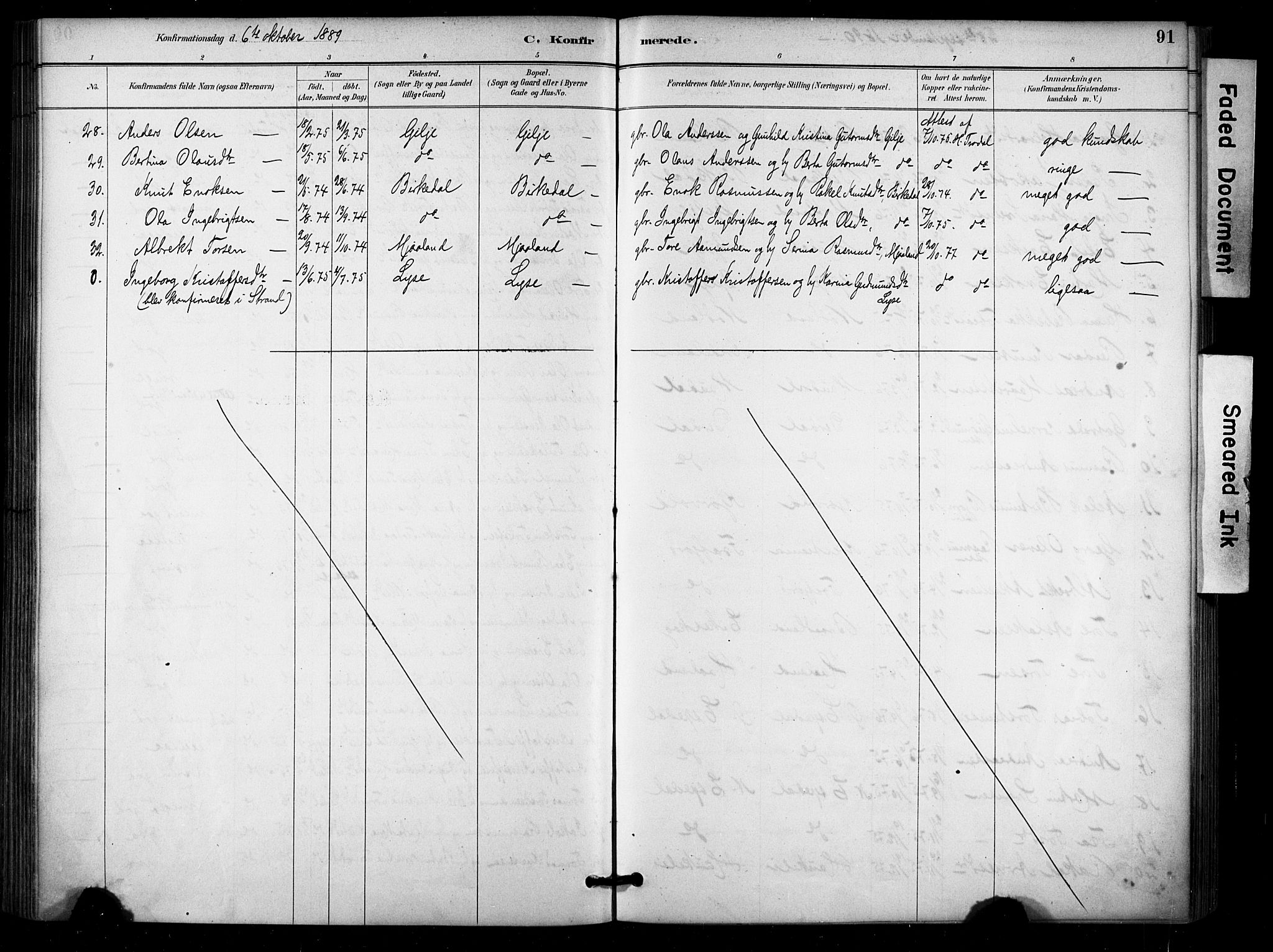 Høgsfjord sokneprestkontor, AV/SAST-A-101624/H/Ha/Haa/L0006: Parish register (official) no. A 6, 1885-1897, p. 91