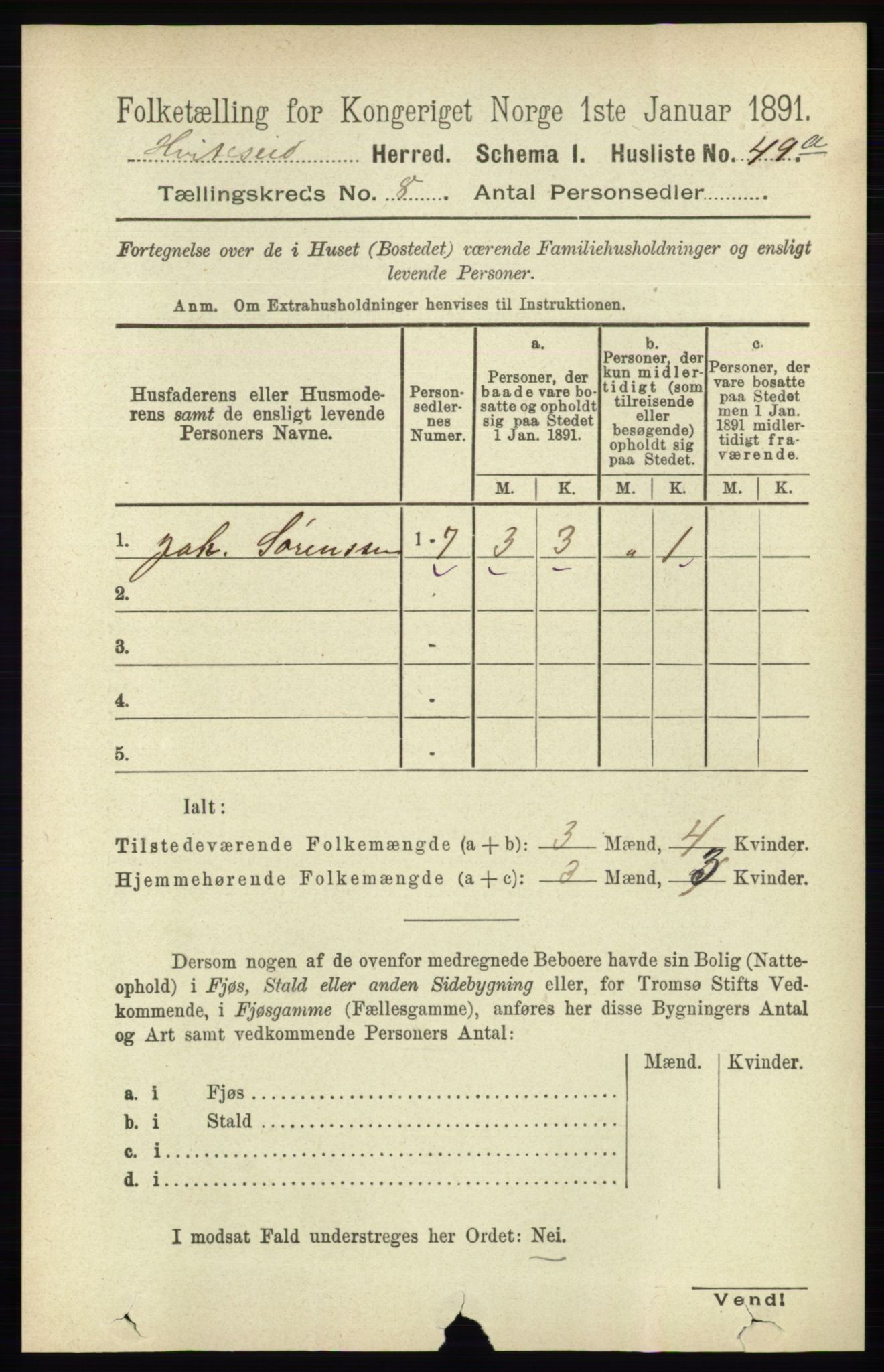 RA, 1891 census for 0829 Kviteseid, 1891, p. 1597