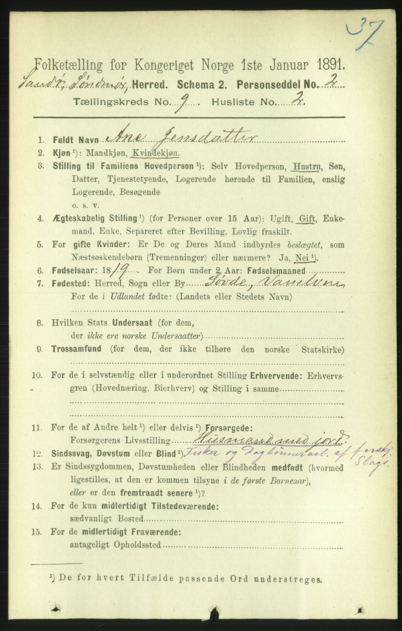 RA, 1891 census for 1514 Sande, 1891, p. 1503