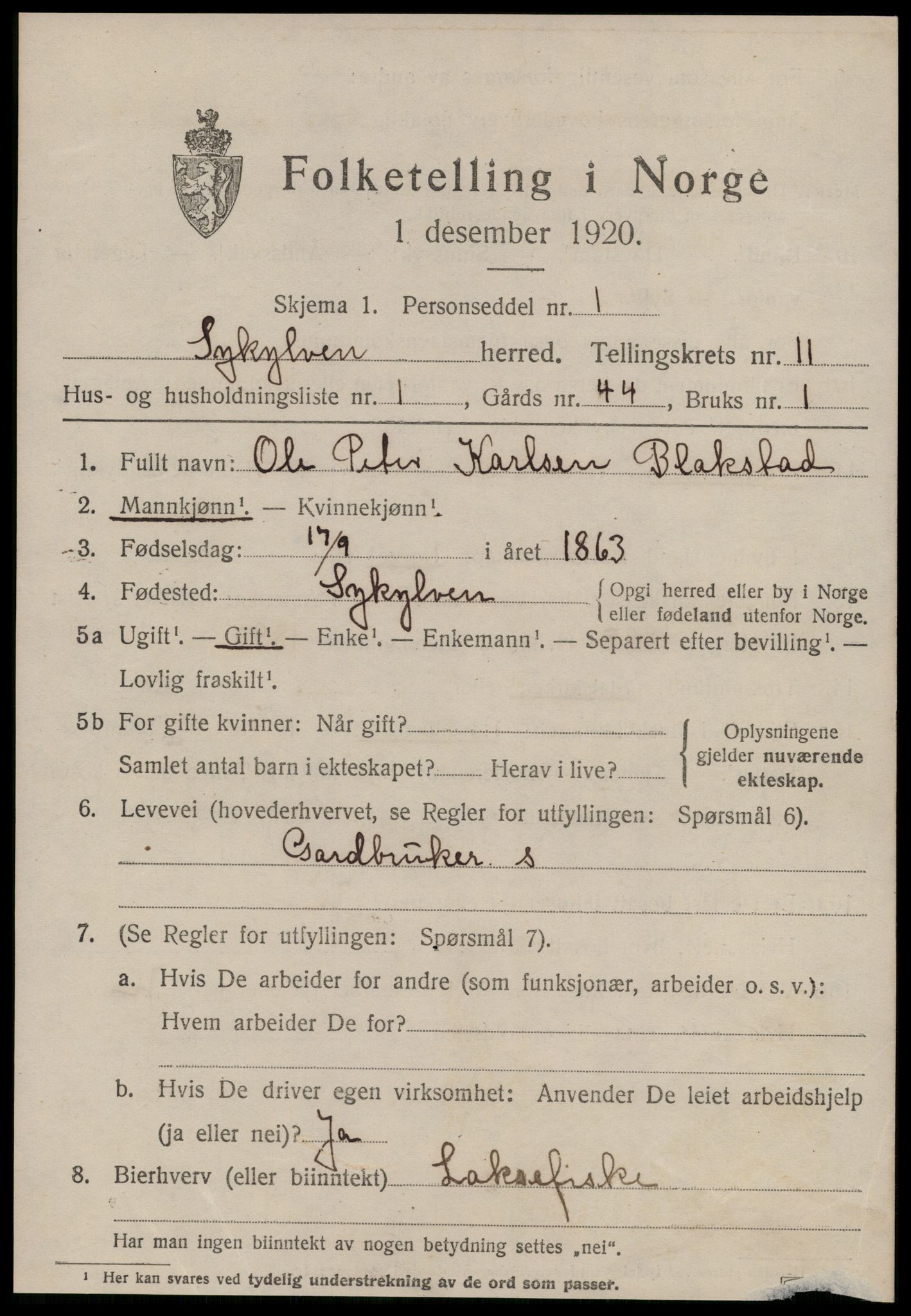 SAT, 1920 census for Sykkylven, 1920, p. 5411