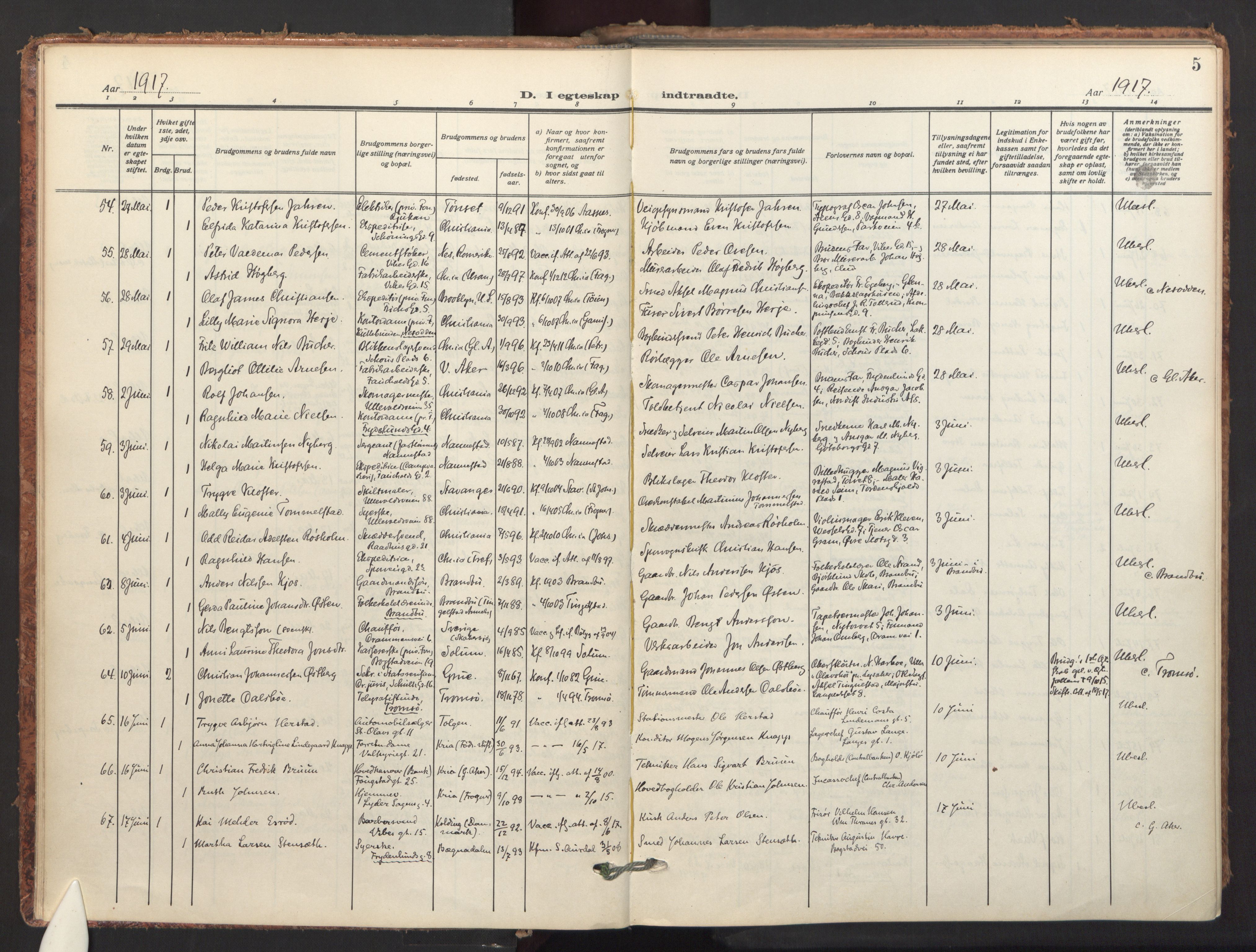 Fagerborg prestekontor Kirkebøker, SAO/A-10844/F/Fa/L0007: Parish register (official) no. 7, 1917-1934, p. 5