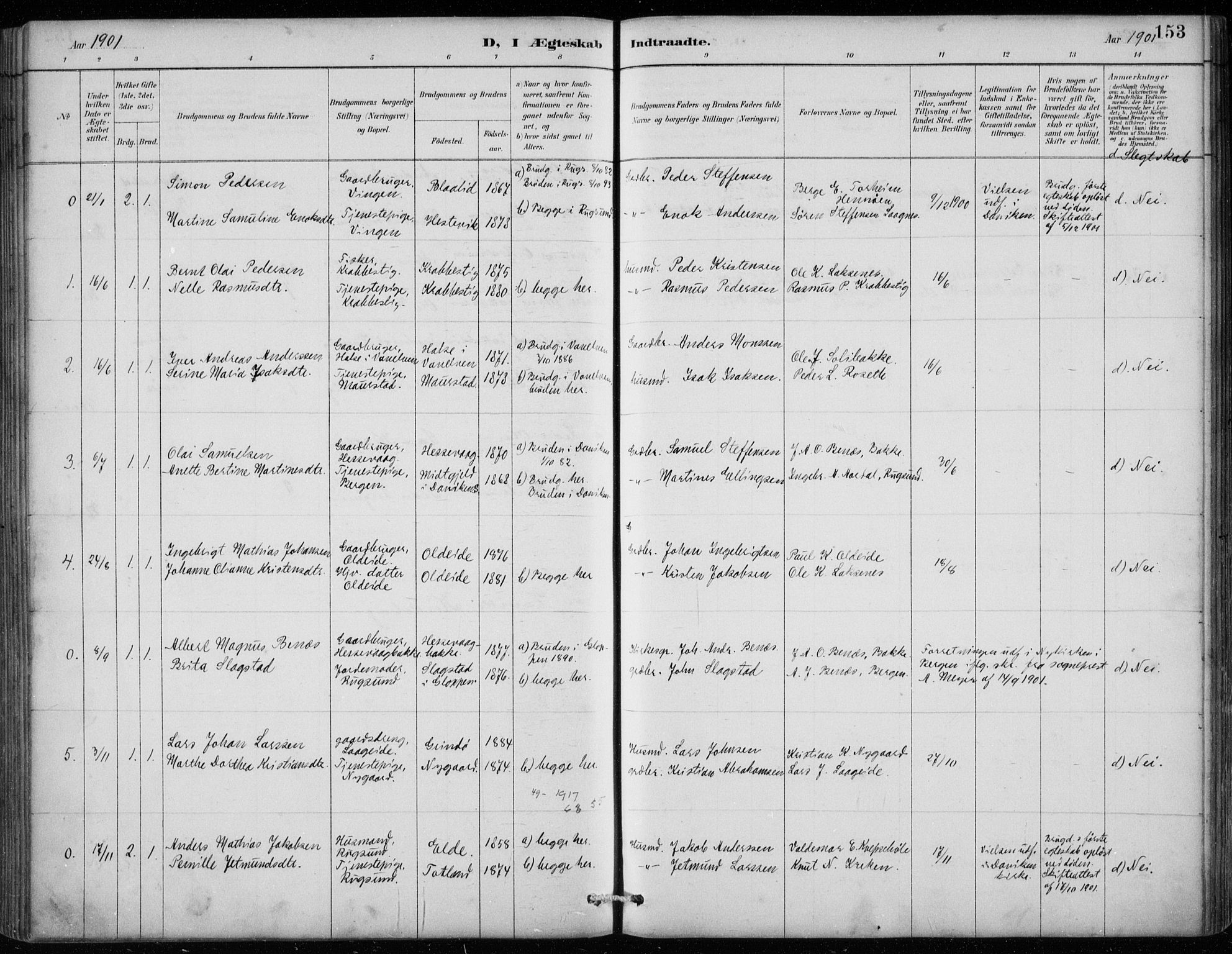 Davik sokneprestembete, SAB/A-79701/H/Hab/Habc/L0002: Parish register (copy) no. C 2, 1889-1906, p. 153